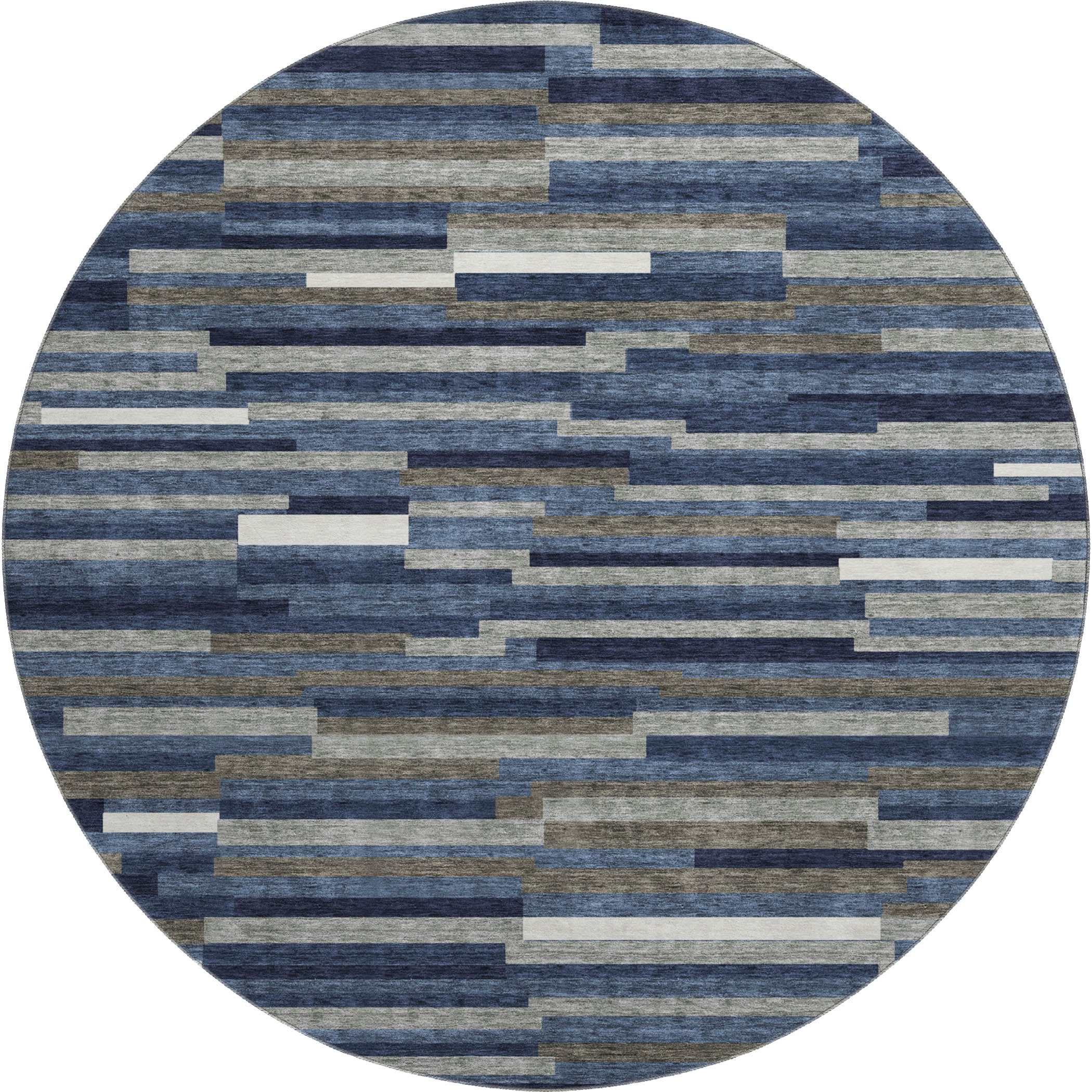 Cartagena Machine Washable Transitional Navy Blue Rug 8' x 8' #shape_Round