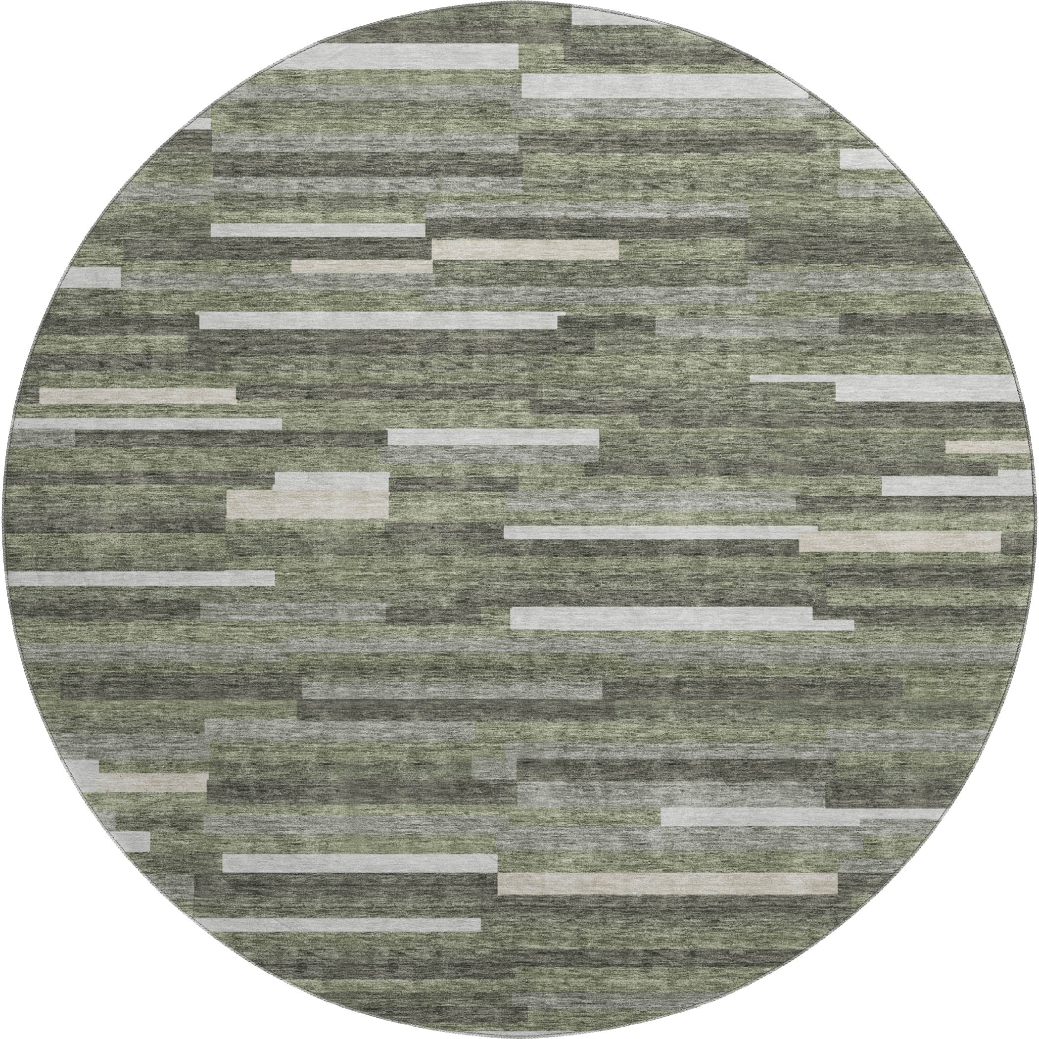 Cartagena Machine Washable Transitional Olive Green Rug 8' x 8' #shape_Round