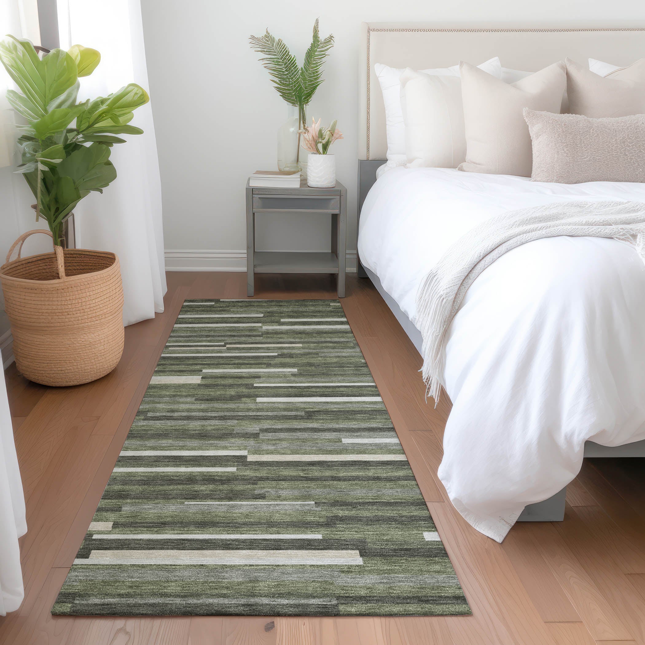 Cartagena Machine Washable Transitional Olive Green Rug 2'3" x 7'6" #shape_Runner