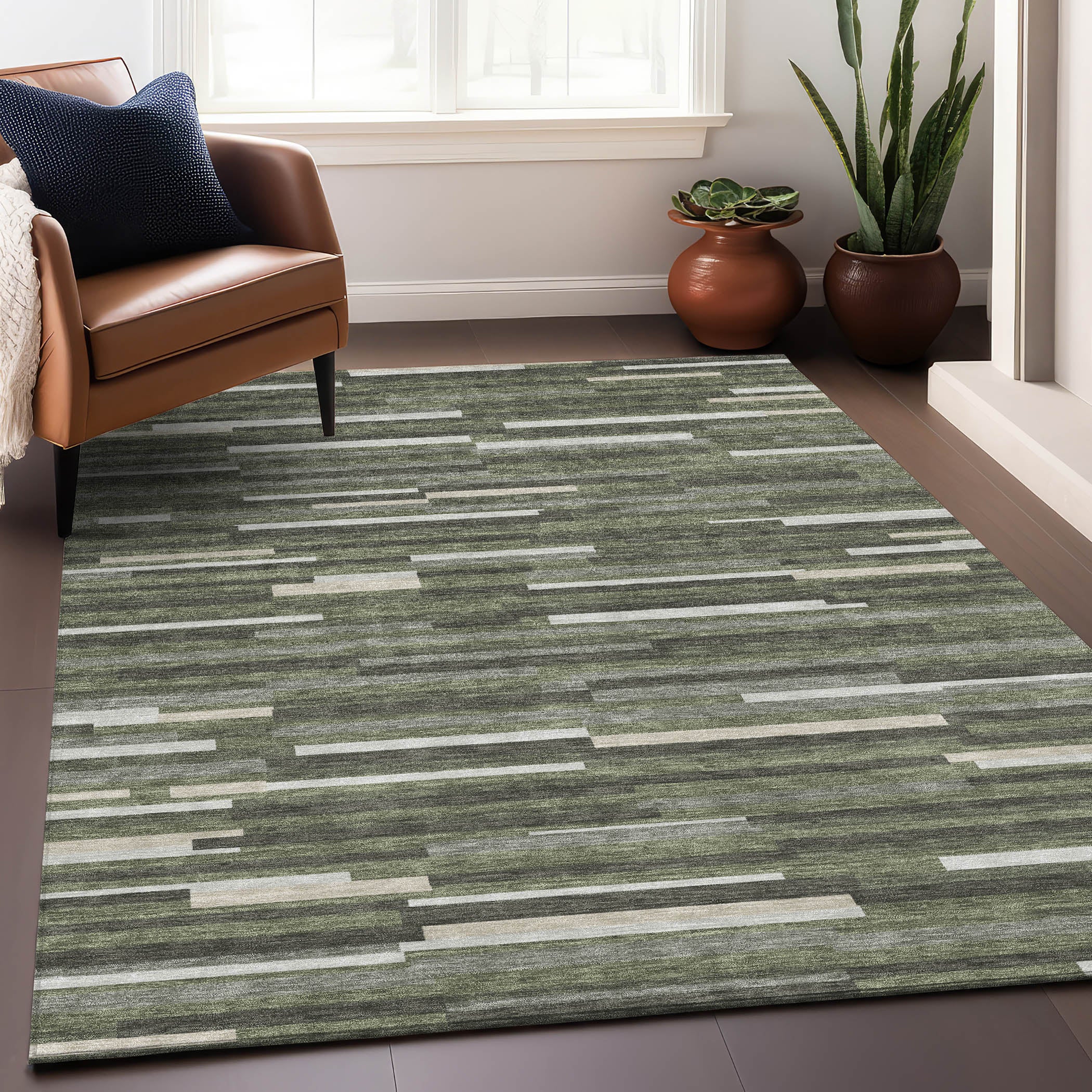 Cartagena Machine Washable Transitional Olive Green Rug 2'6" x 3'10" #shape_Rectangle