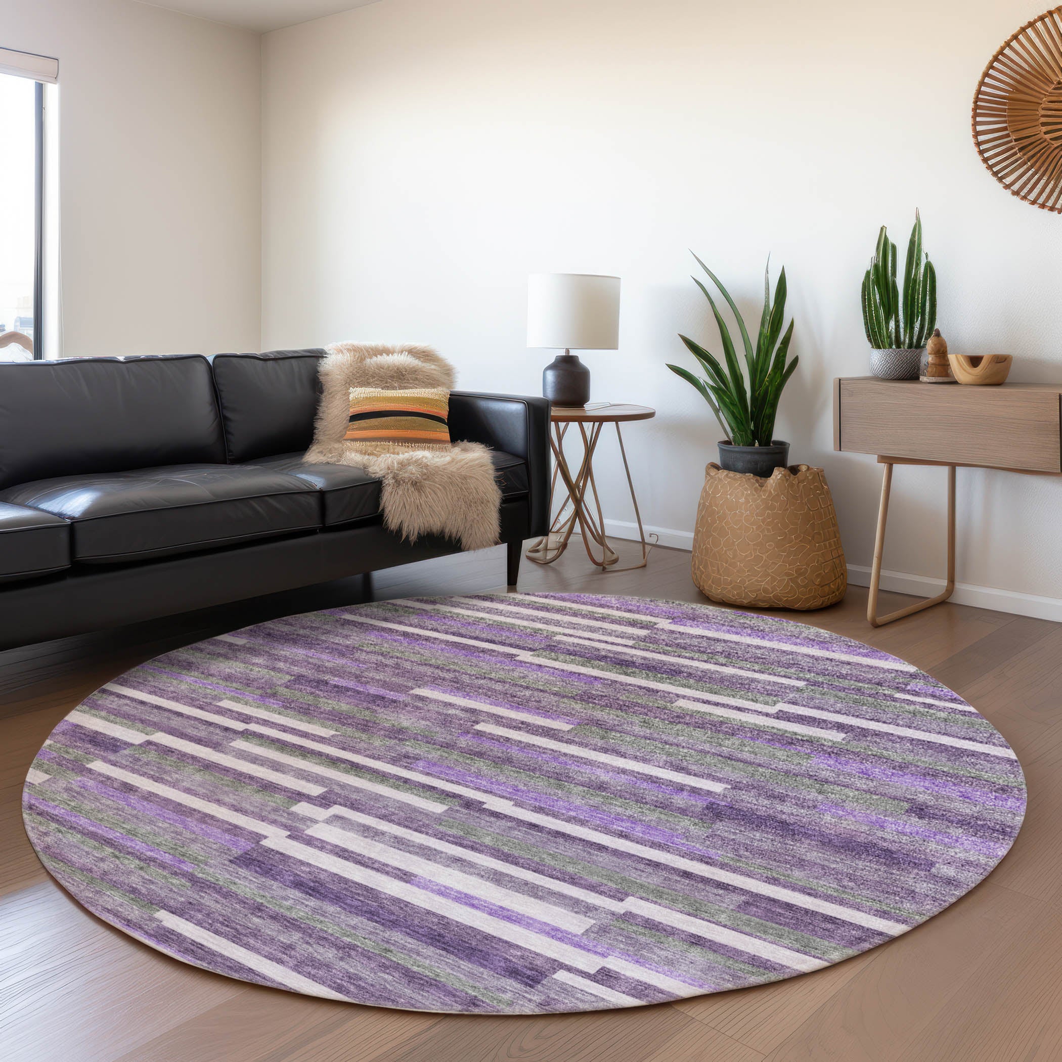 Cartagena Machine Washable Transitional Purple Rug 8' x 8' #shape_Round