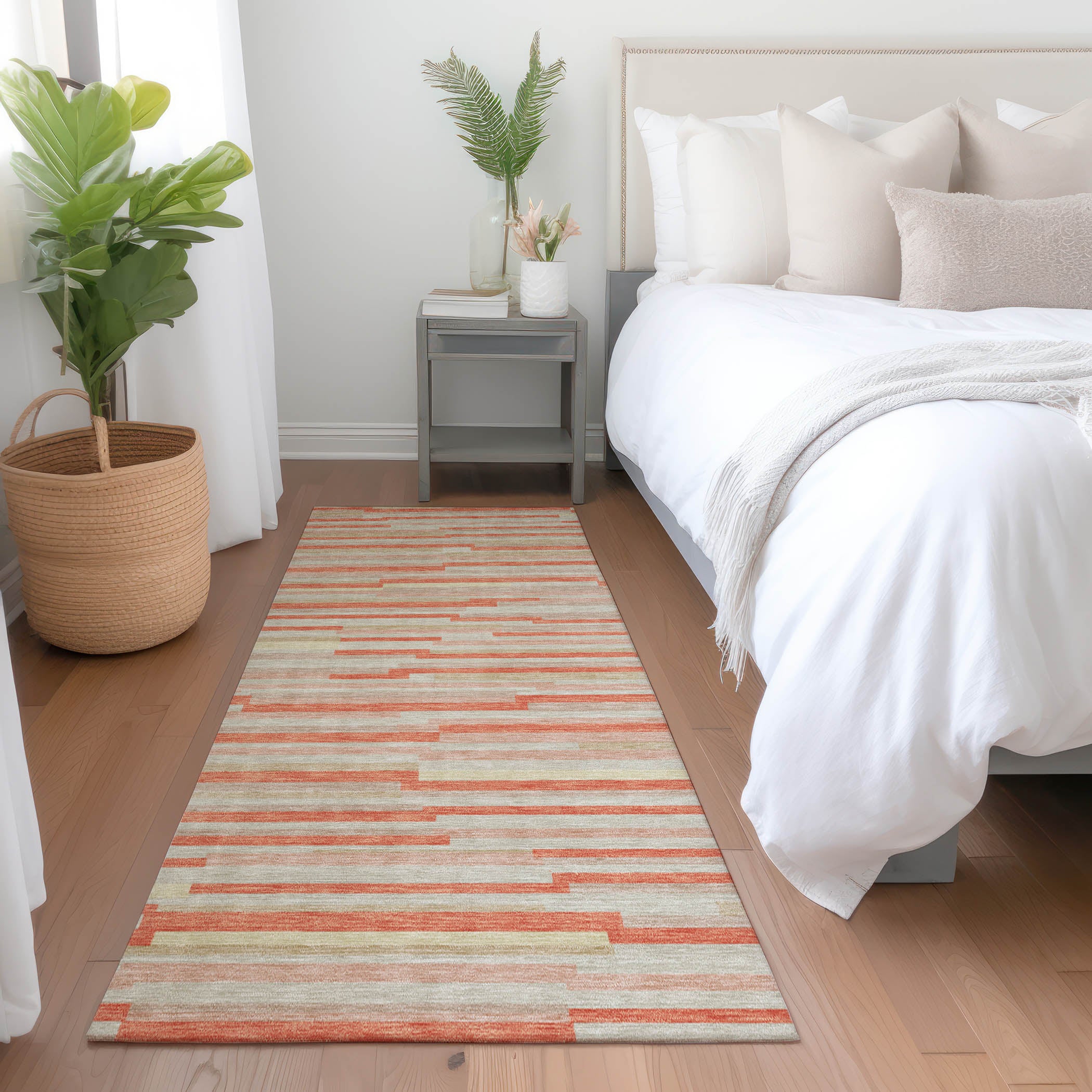 Cartagena Machine Washable Transitional Salmon Orange Rug 2'3" x 7'6" #shape_Runner