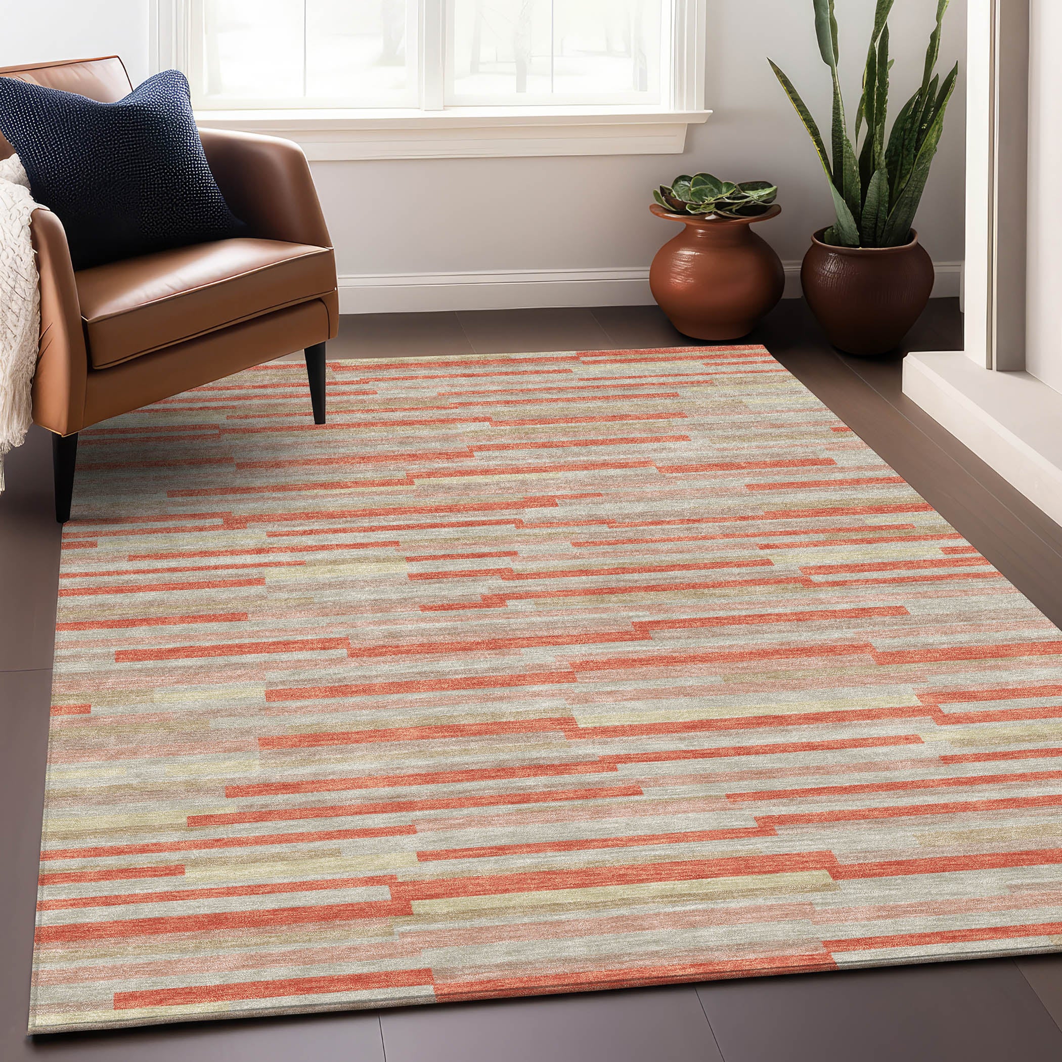 Cartagena Machine Washable Transitional Salmon Orange Rug 2'6" x 3'10" #shape_Rectangle