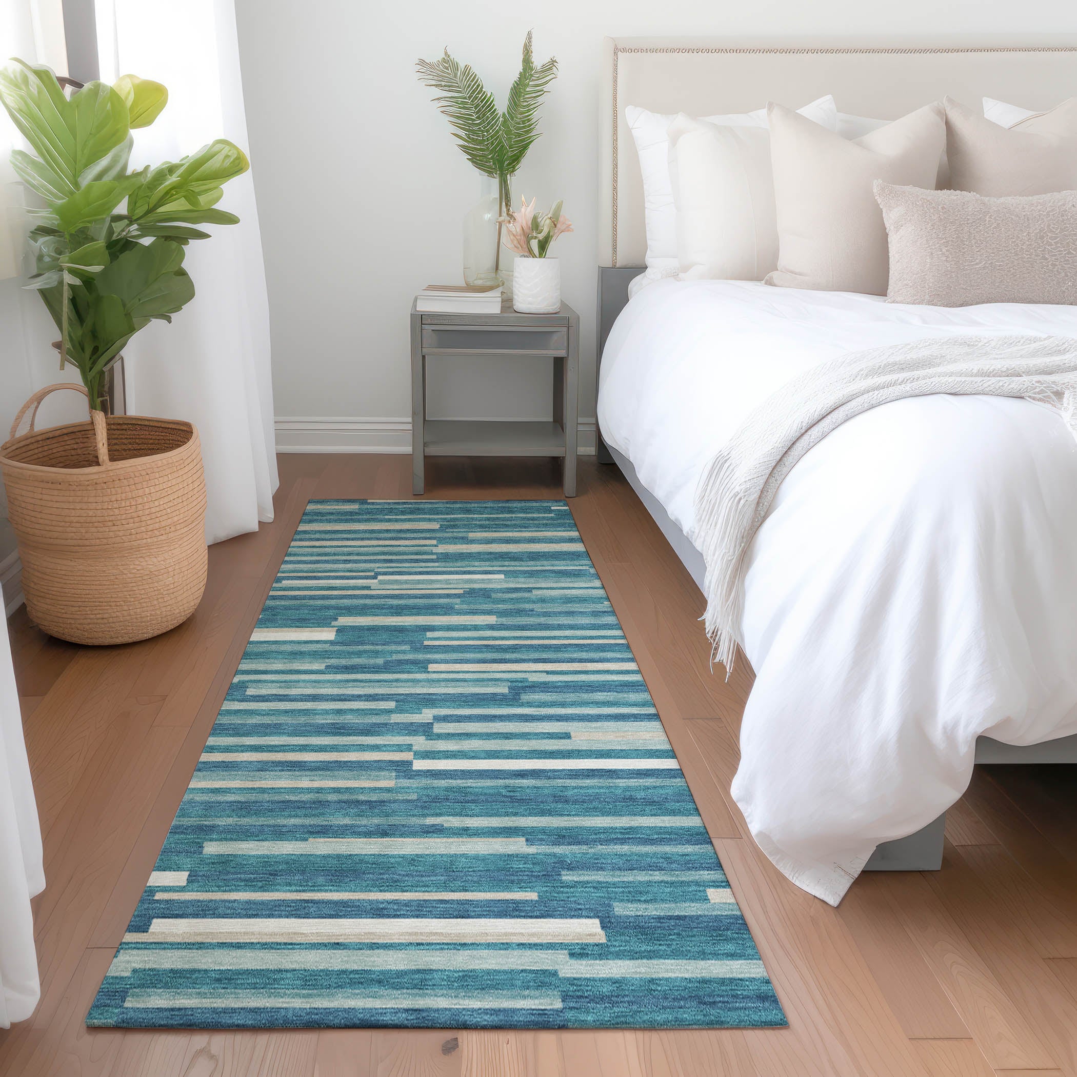 Cartagena Machine Washable Transitional Teal Rug 2'3" x 7'6" #shape_Runner
