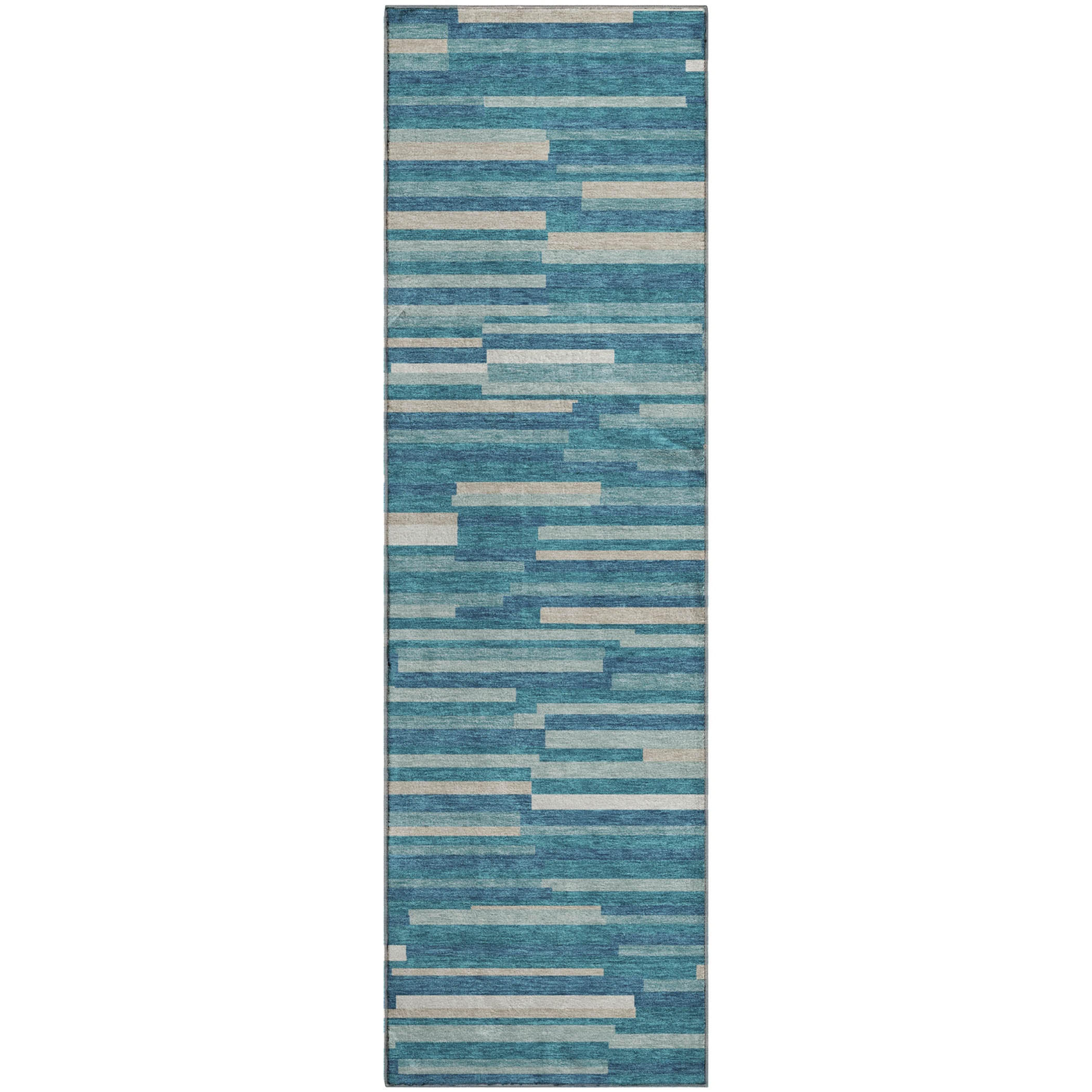 Cartagena Machine Washable Transitional Teal Rug 2'3" x 7'6" #shape_Runner