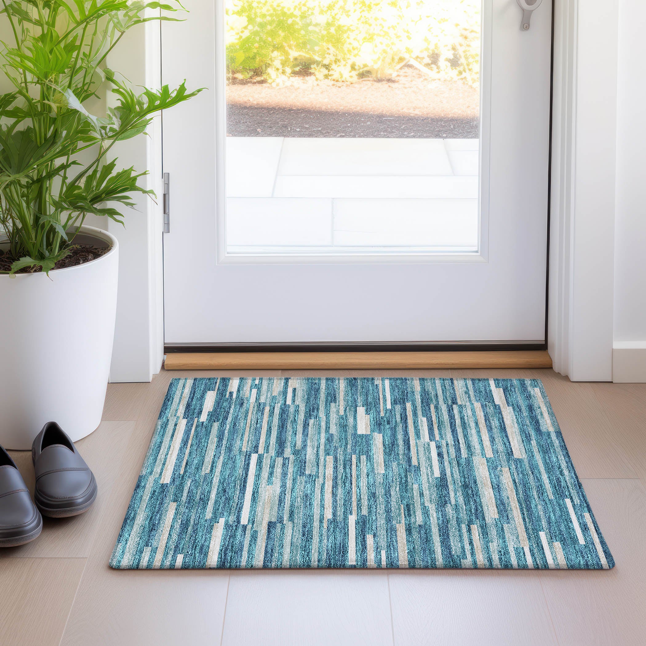 Cartagena Machine Washable Transitional Teal Rug 1'8" x 2'6" #shape_Rectangle