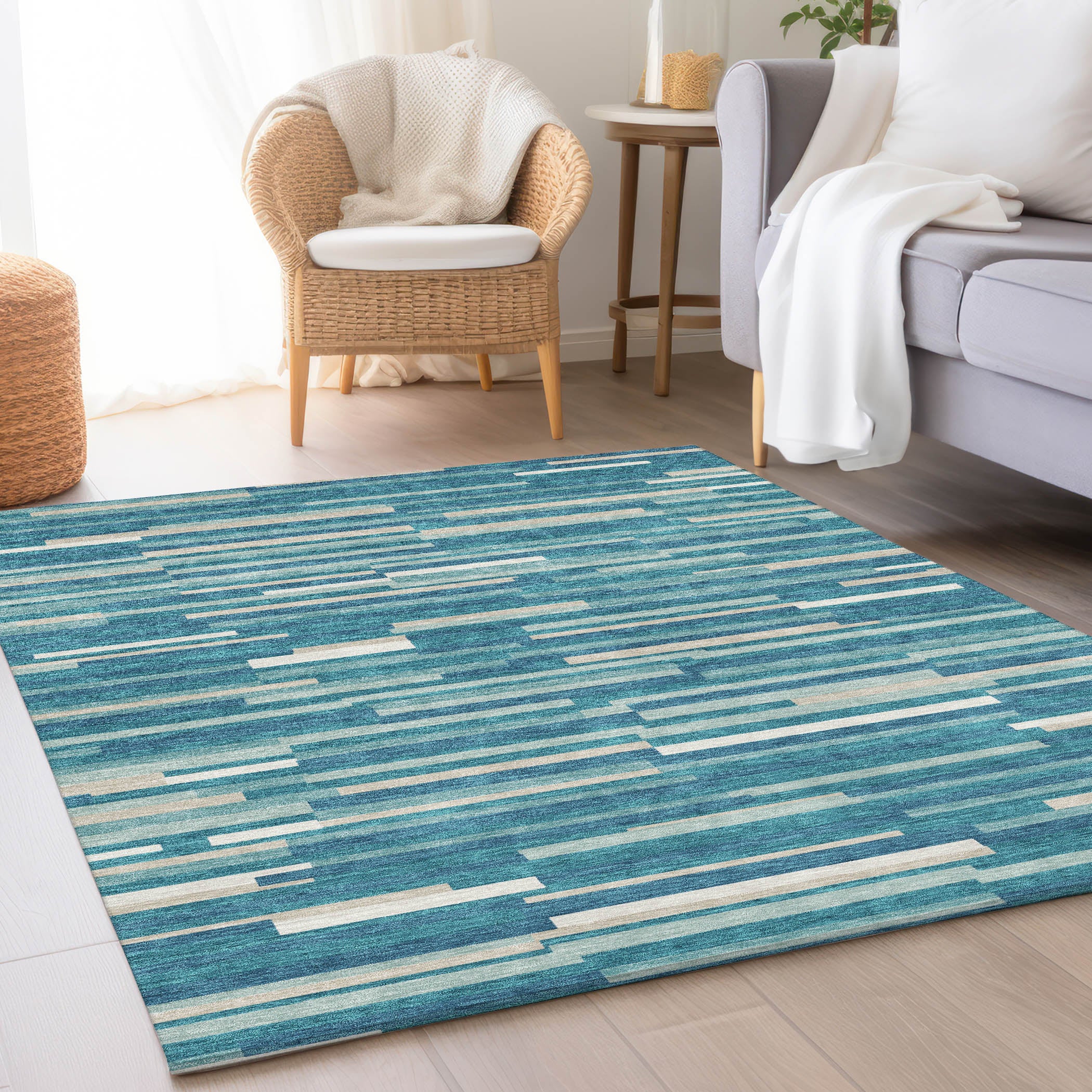 Cartagena Machine Washable Transitional Teal Rug 2'6" x 3'10" #shape_Rectangle