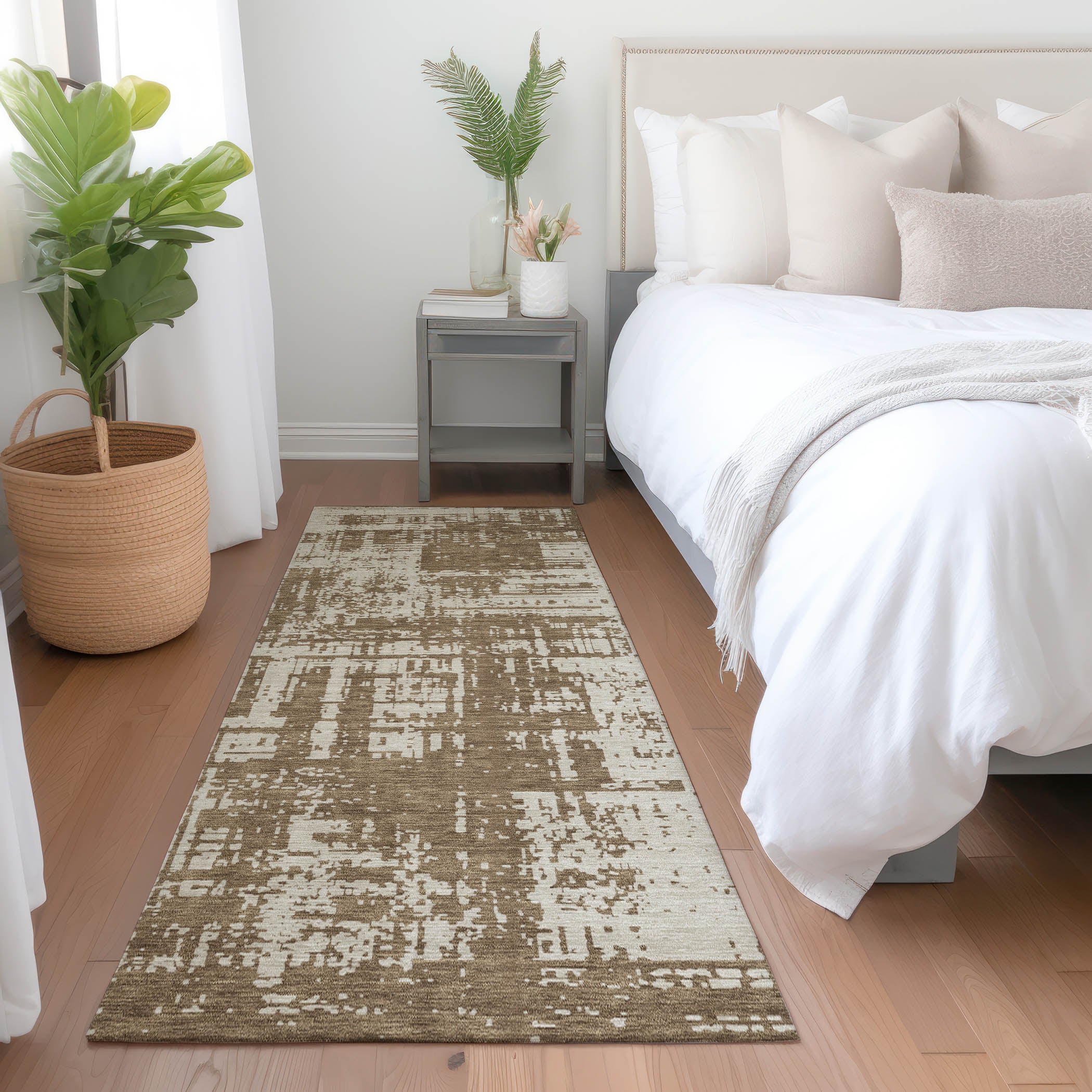 Queenstown Machine Washable Transitional Brown Rug 2'3" x 7'6" #shape_Runner