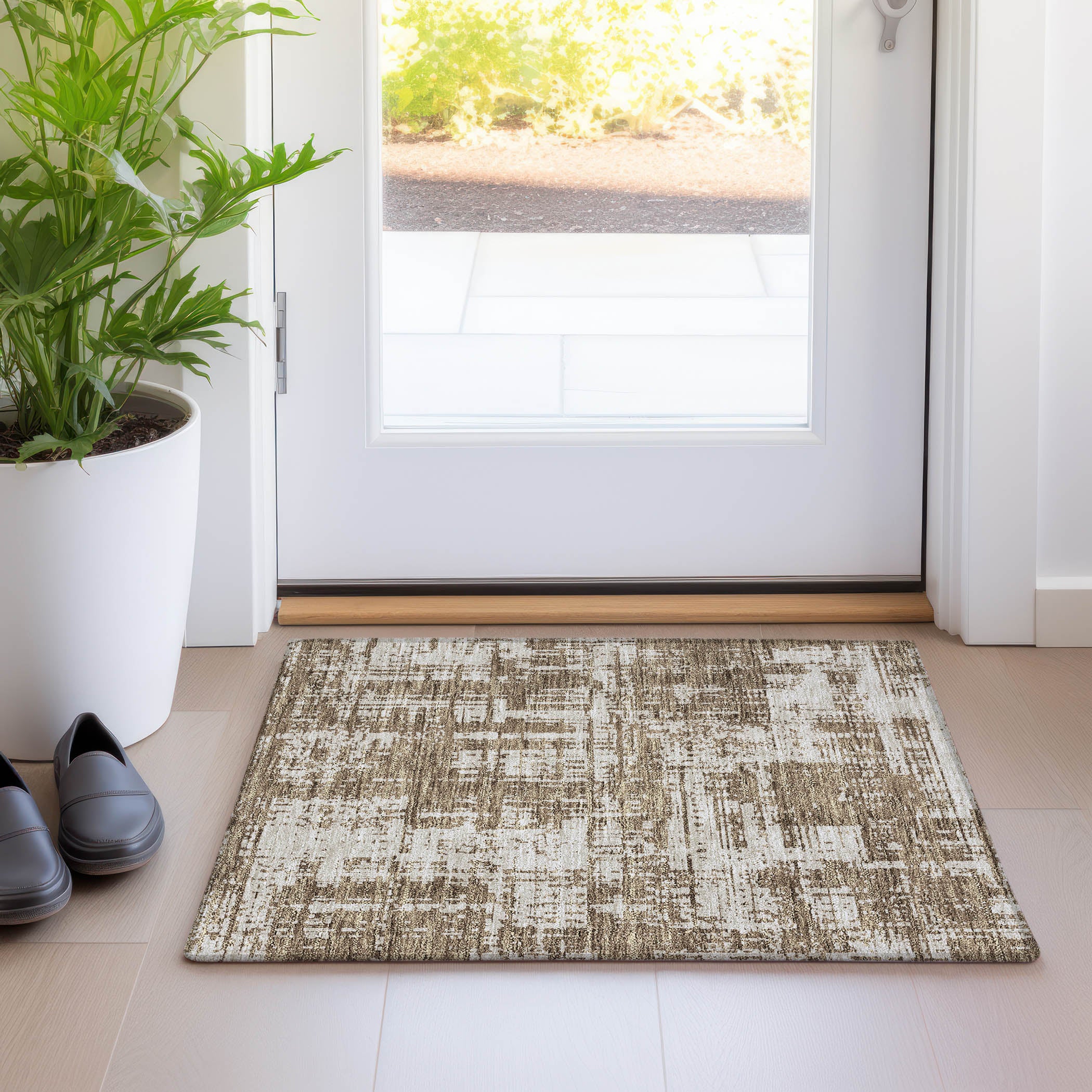 Queenstown Machine Washable Transitional Brown Rug 1'8" x 2'6" #shape_Rectangle