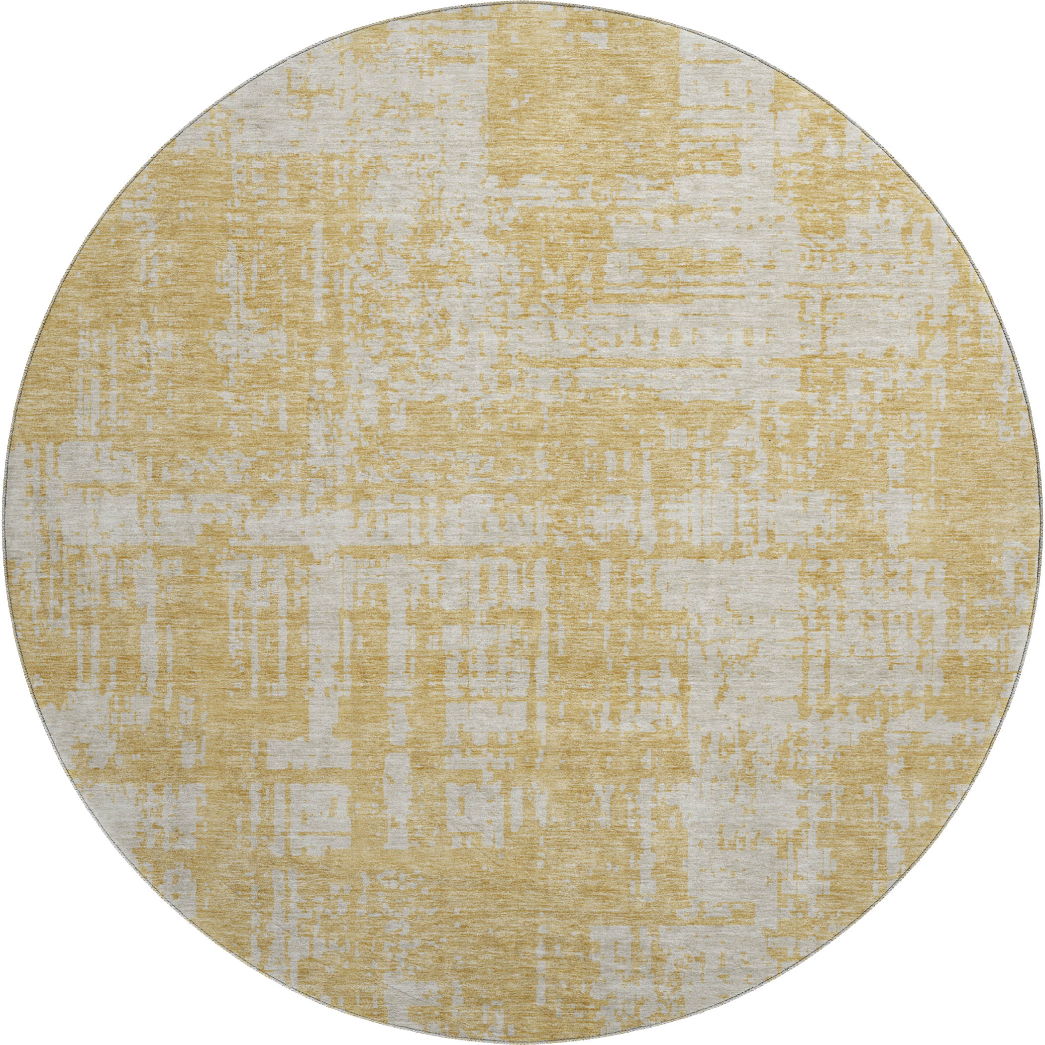 Queenstown Machine Washable Transitional Gold Rug 8' x 8' #shape_Round