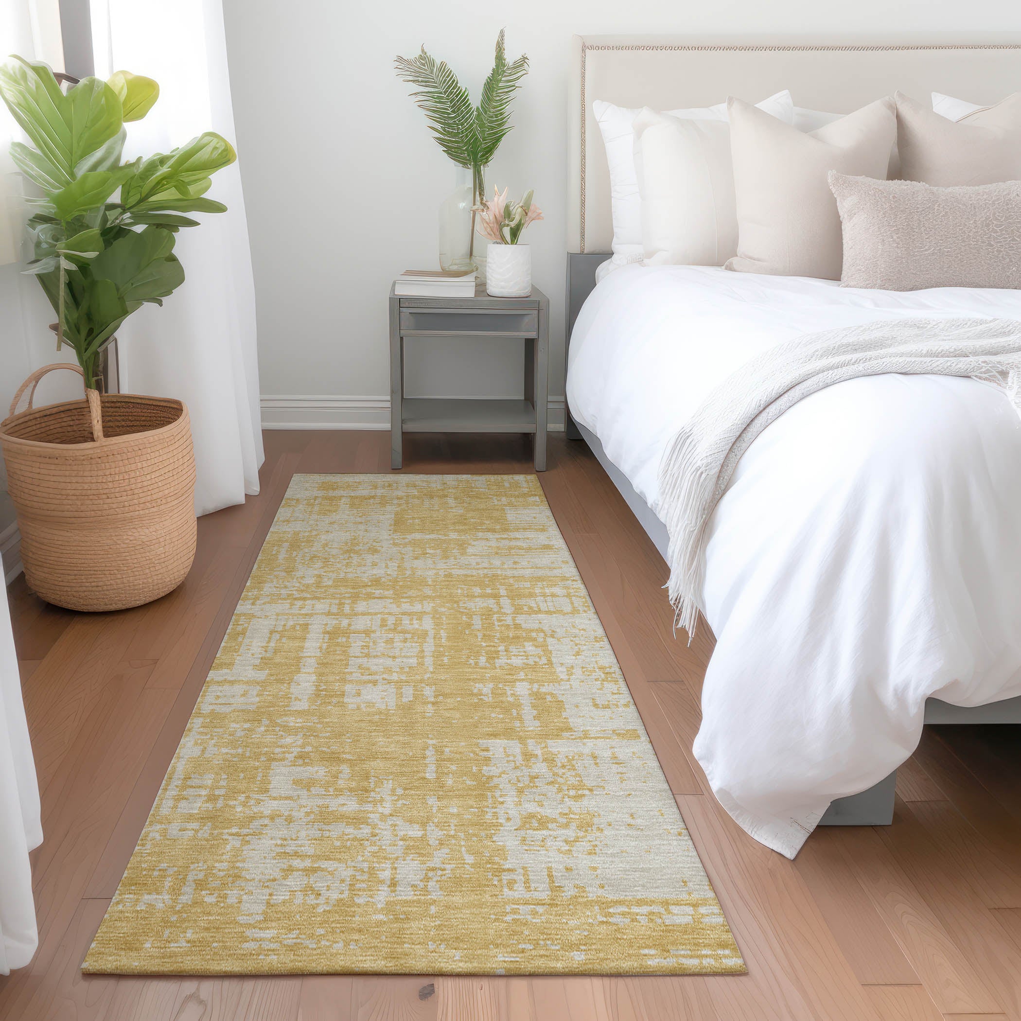 Queenstown Machine Washable Transitional Gold Rug 2'3" x 7'6" #shape_Runner