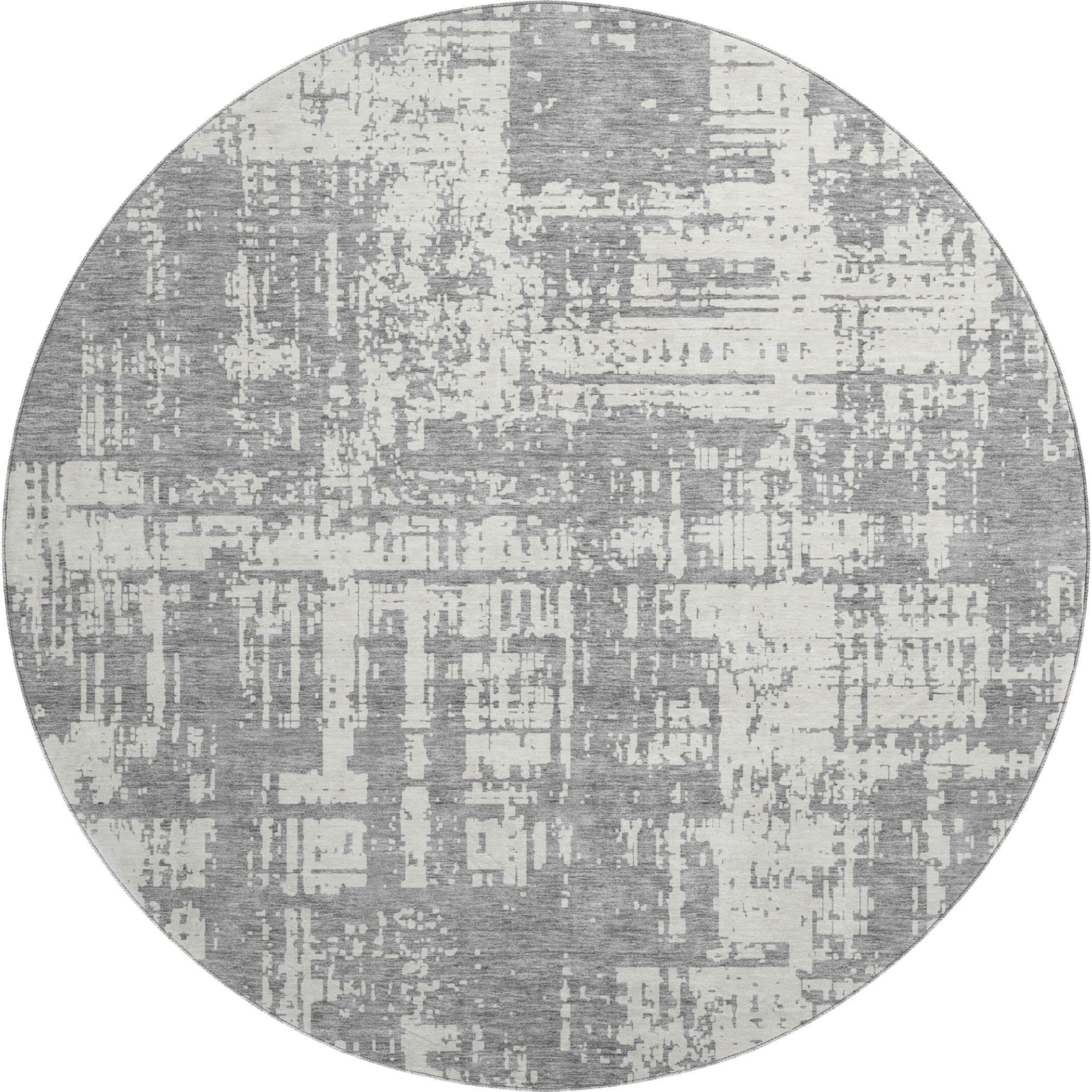 Queenstown Machine Washable Transitional Gray Rug 8' x 8' #shape_Round