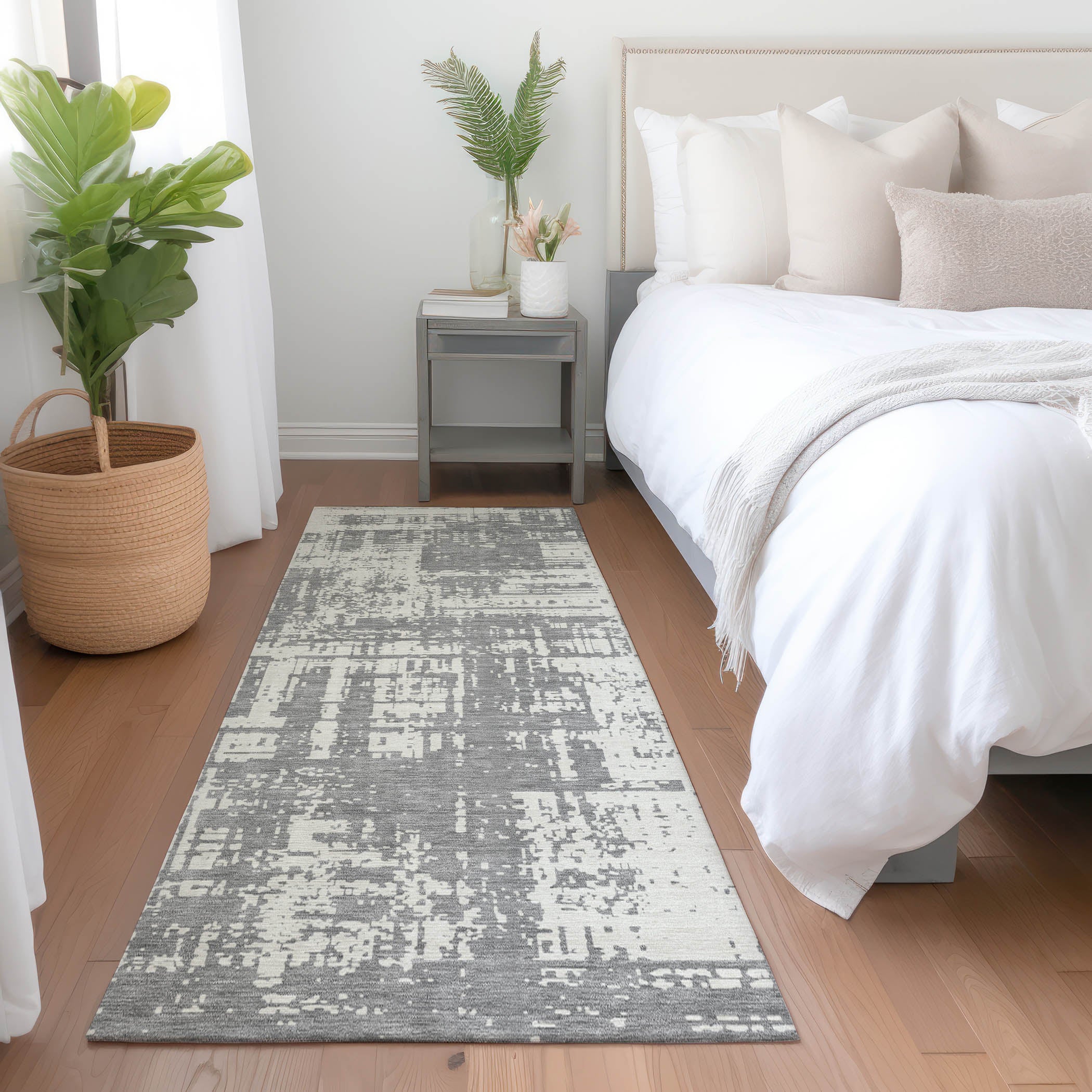 Queenstown Machine Washable Transitional Gray Rug 2'3" x 7'6" #shape_Runner