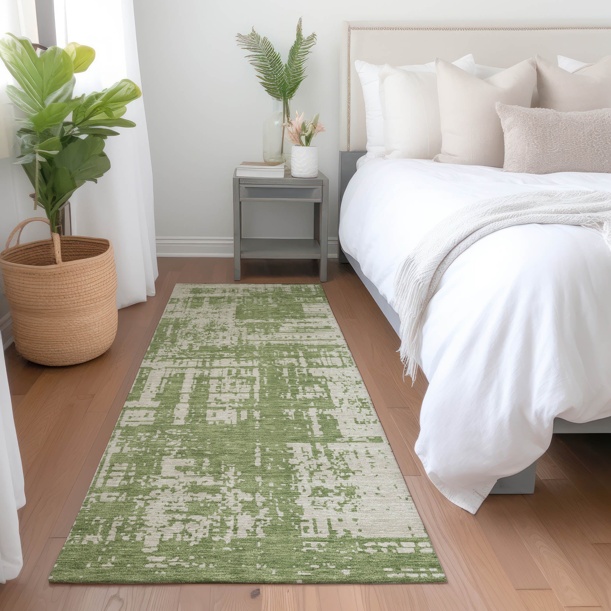 Queenstown Machine Washable Transitional Green Rug 2'3" x 7'6" #shape_Runner