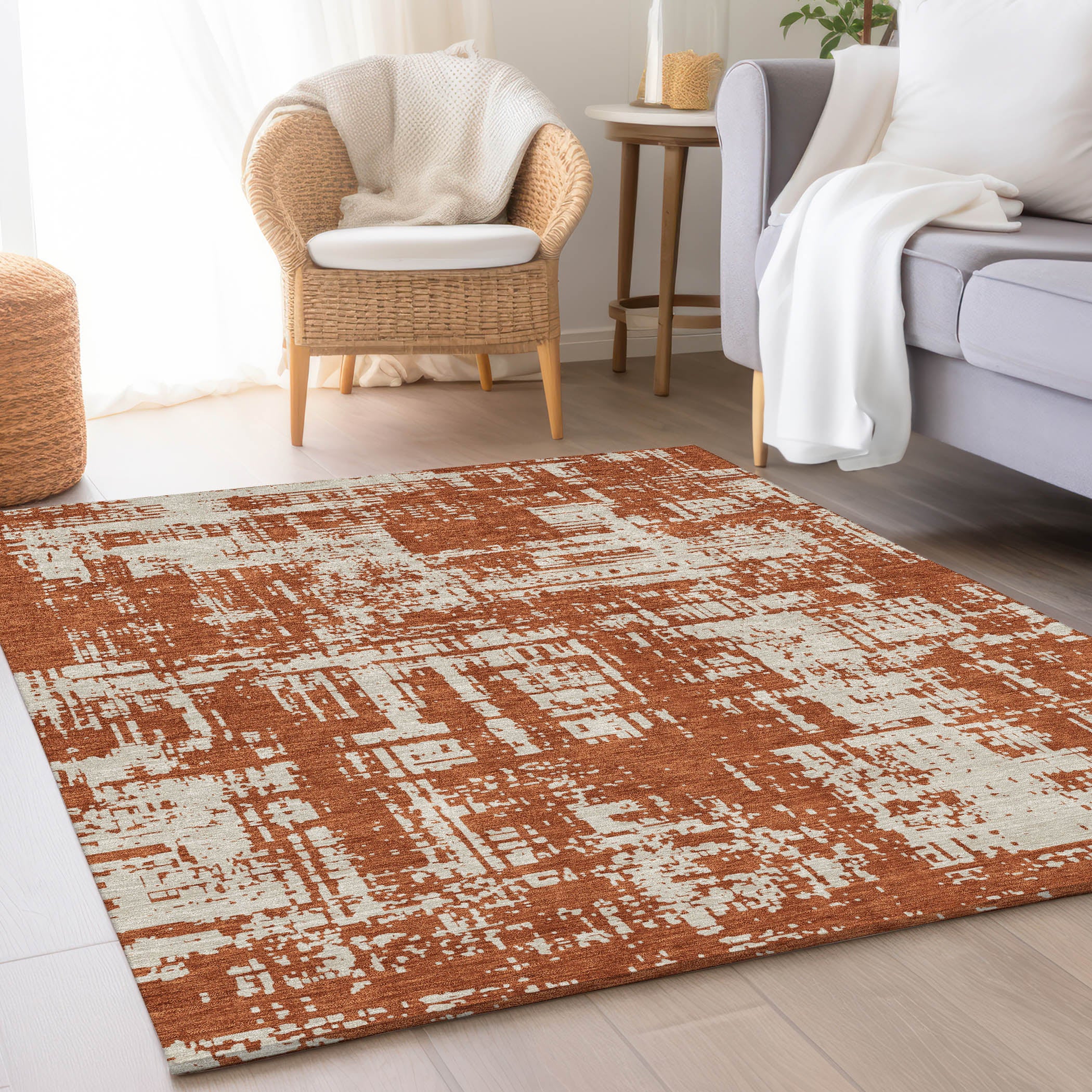 Queenstown Machine Washable Transitional Paprika Orange Rug 2'6" x 3'10" #shape_Rectangle
