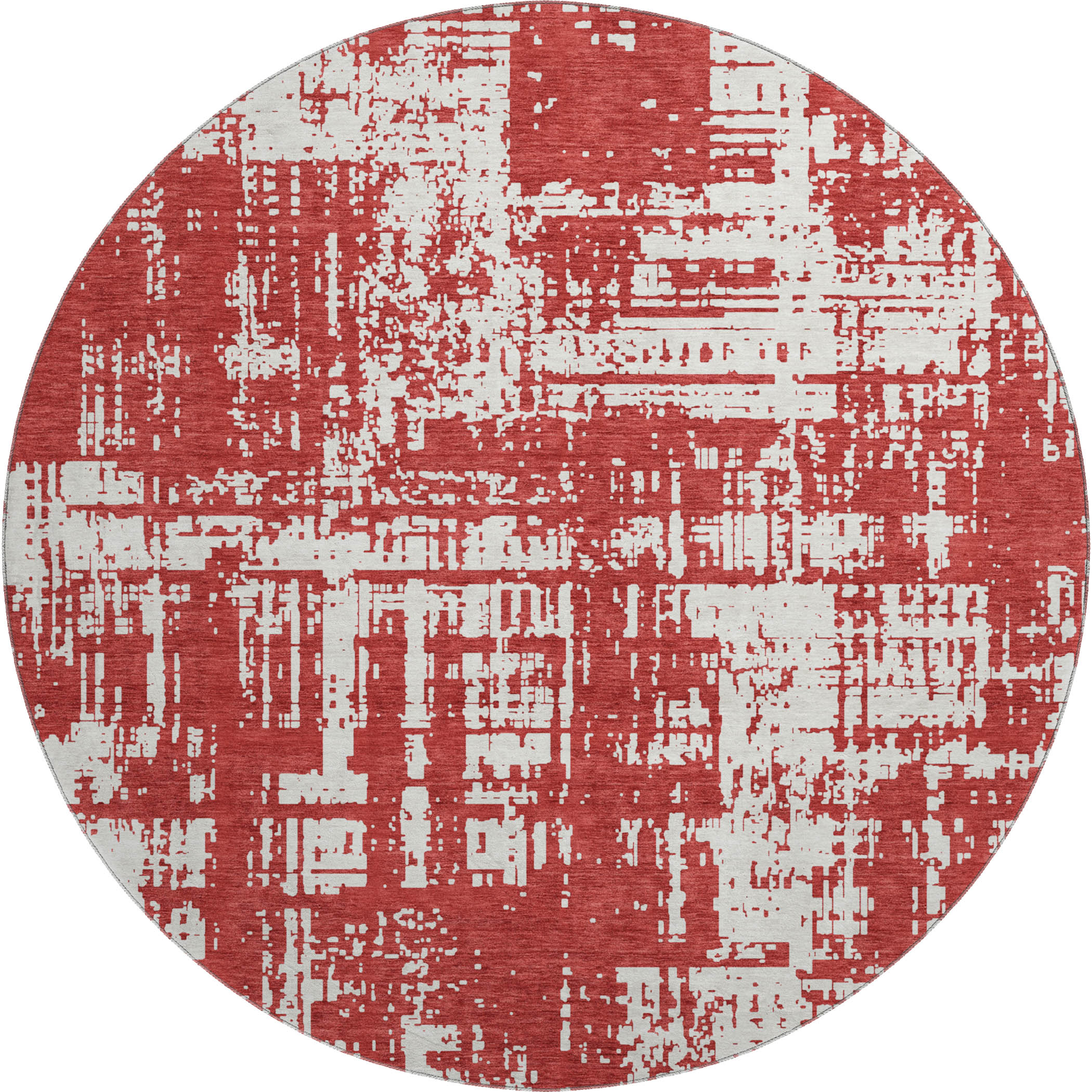 Queenstown Machine Washable Transitional Red Rug 8' x 8' #shape_Round