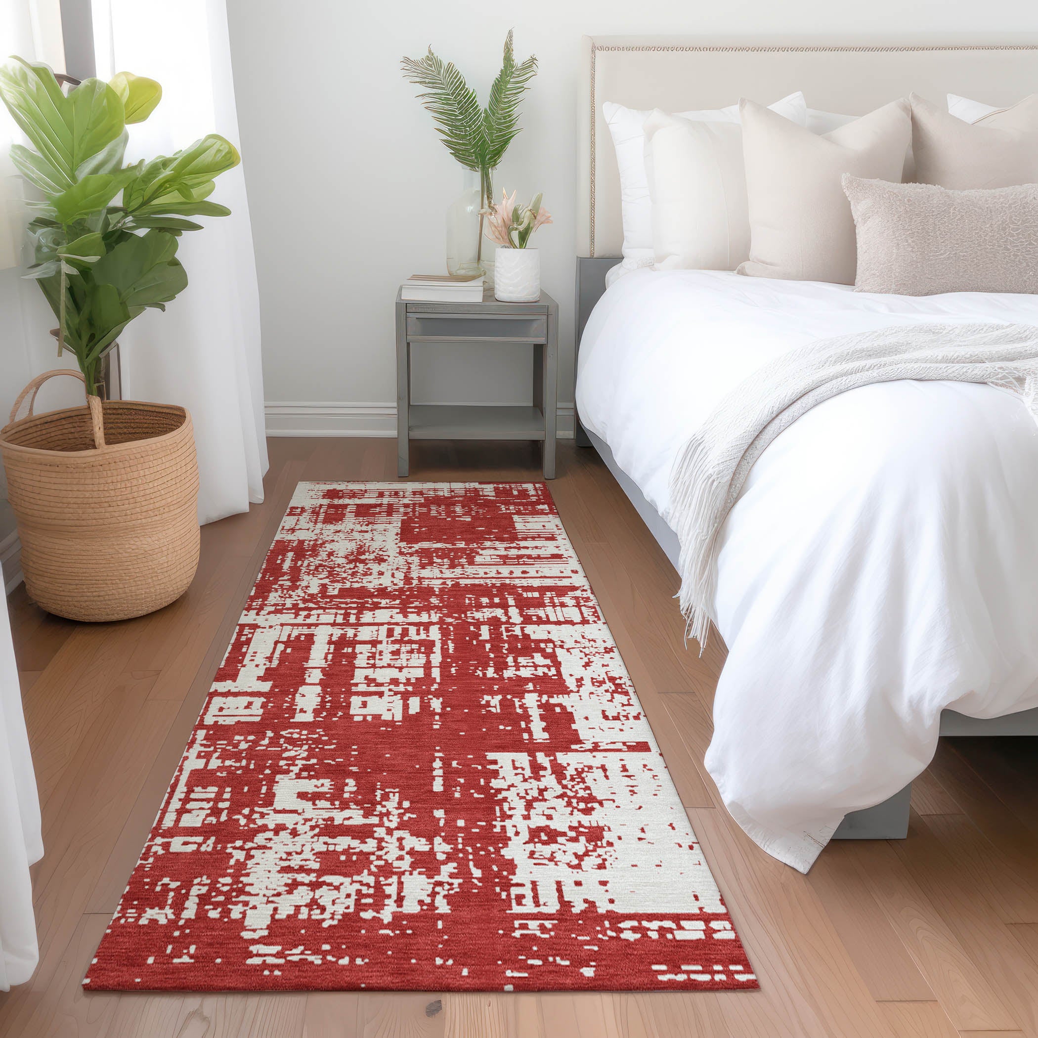 Queenstown Machine Washable Transitional Red Rug 2'3" x 7'6" #shape_Runner