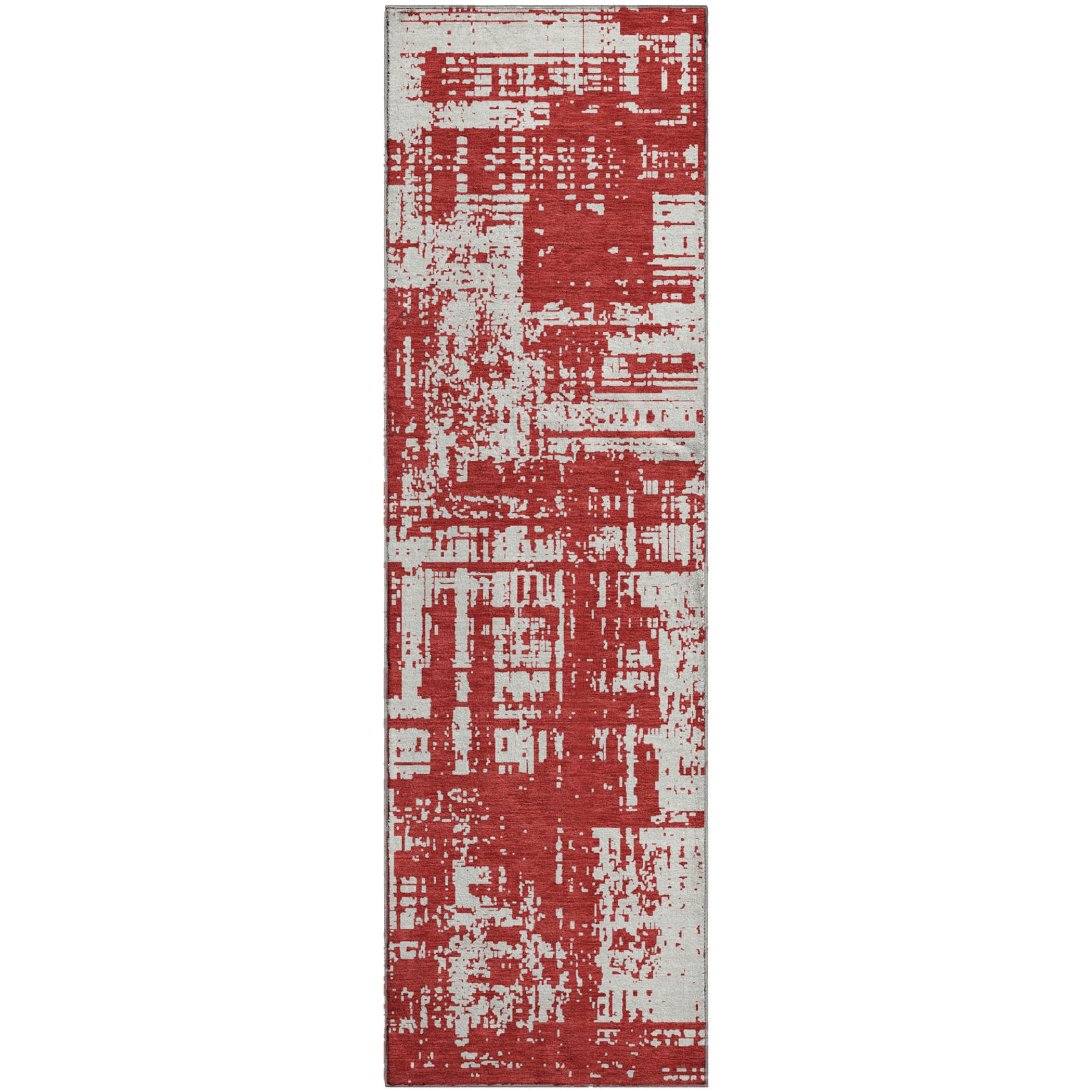 Queenstown Machine Washable Transitional Red Rug 2'3" x 7'6" #shape_Runner