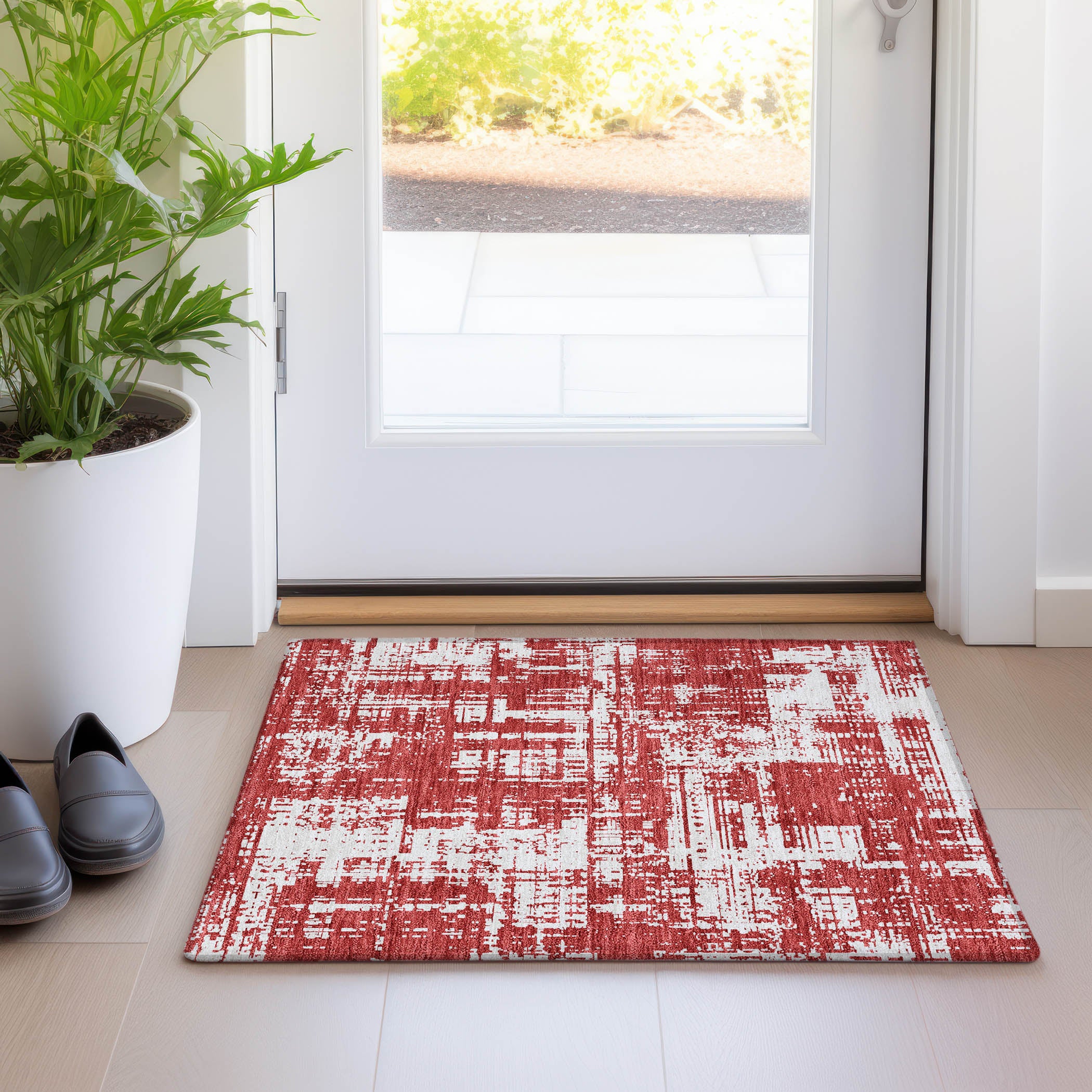 Queenstown Machine Washable Transitional Red Rug 1'8" x 2'6" #shape_Rectangle