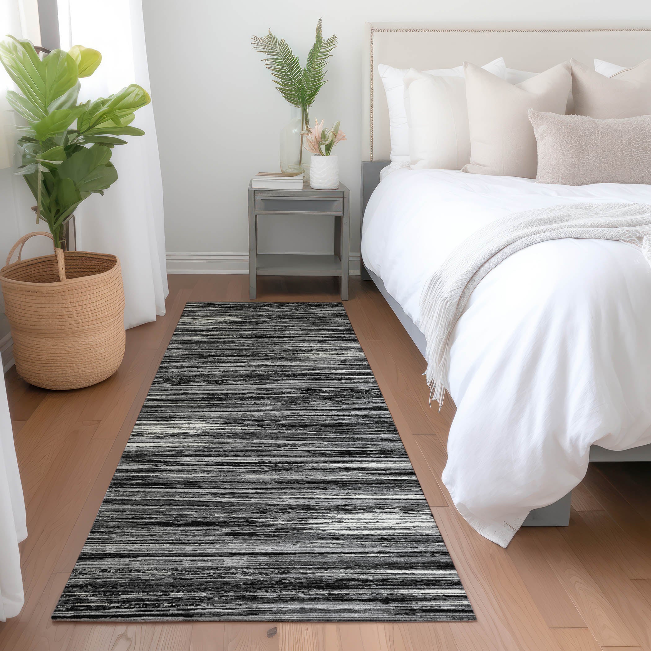 Seoul Machine Washable Transitional Black Rug 2'3" x 7'6" #shape_Runner