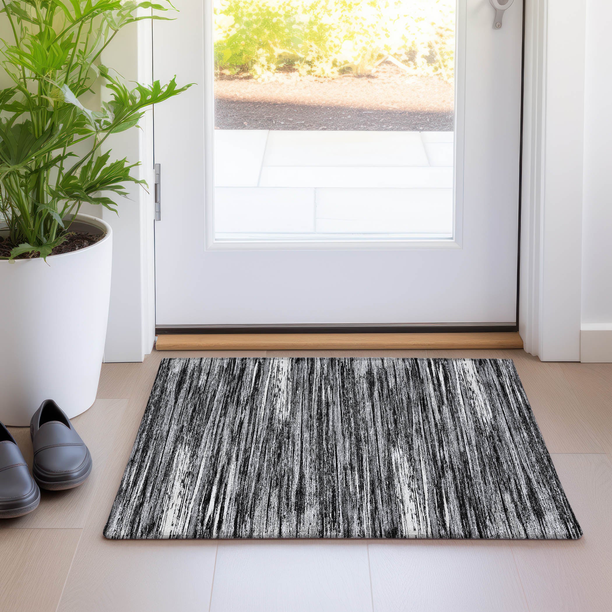Seoul Machine Washable Transitional Black Rug 1'8" x 2'6" #shape_Rectangle