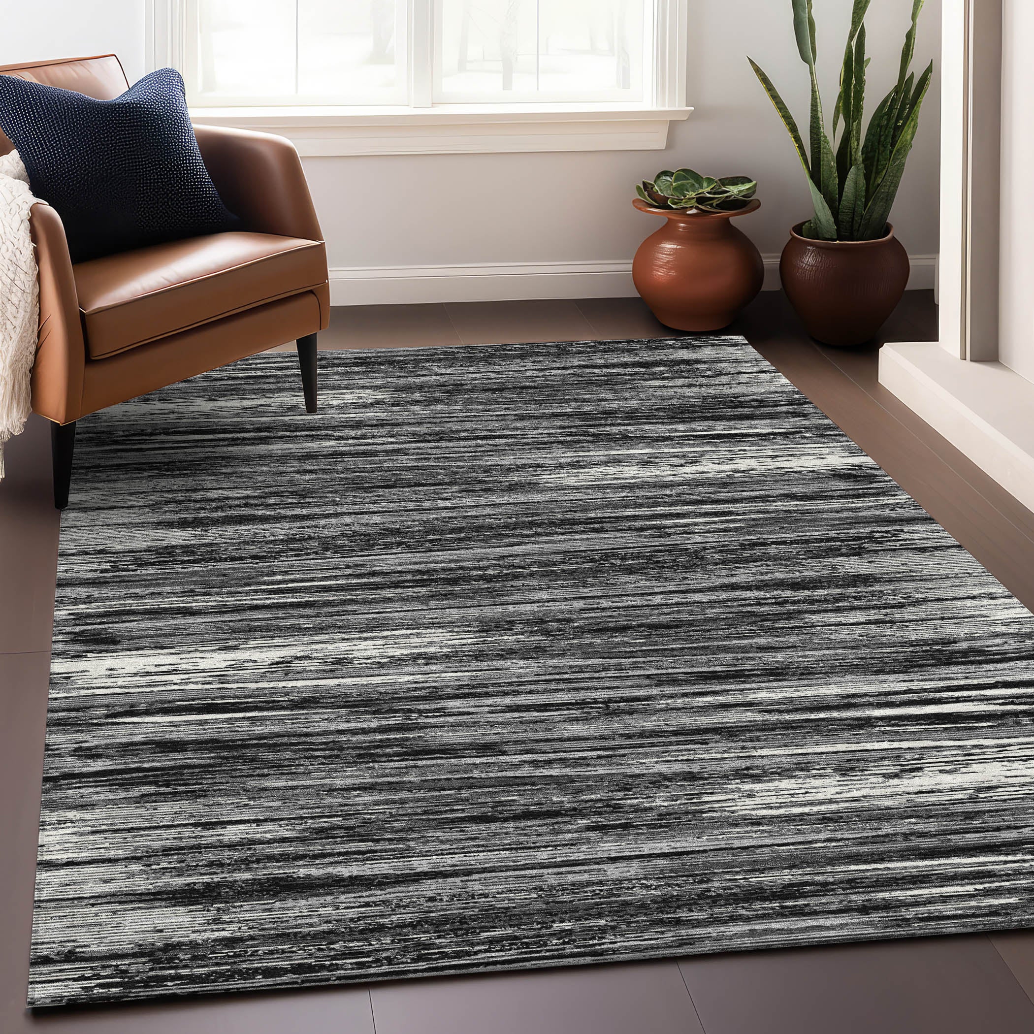 Seoul Machine Washable Transitional Black Rug 2'6" x 3'10" #shape_Rectangle