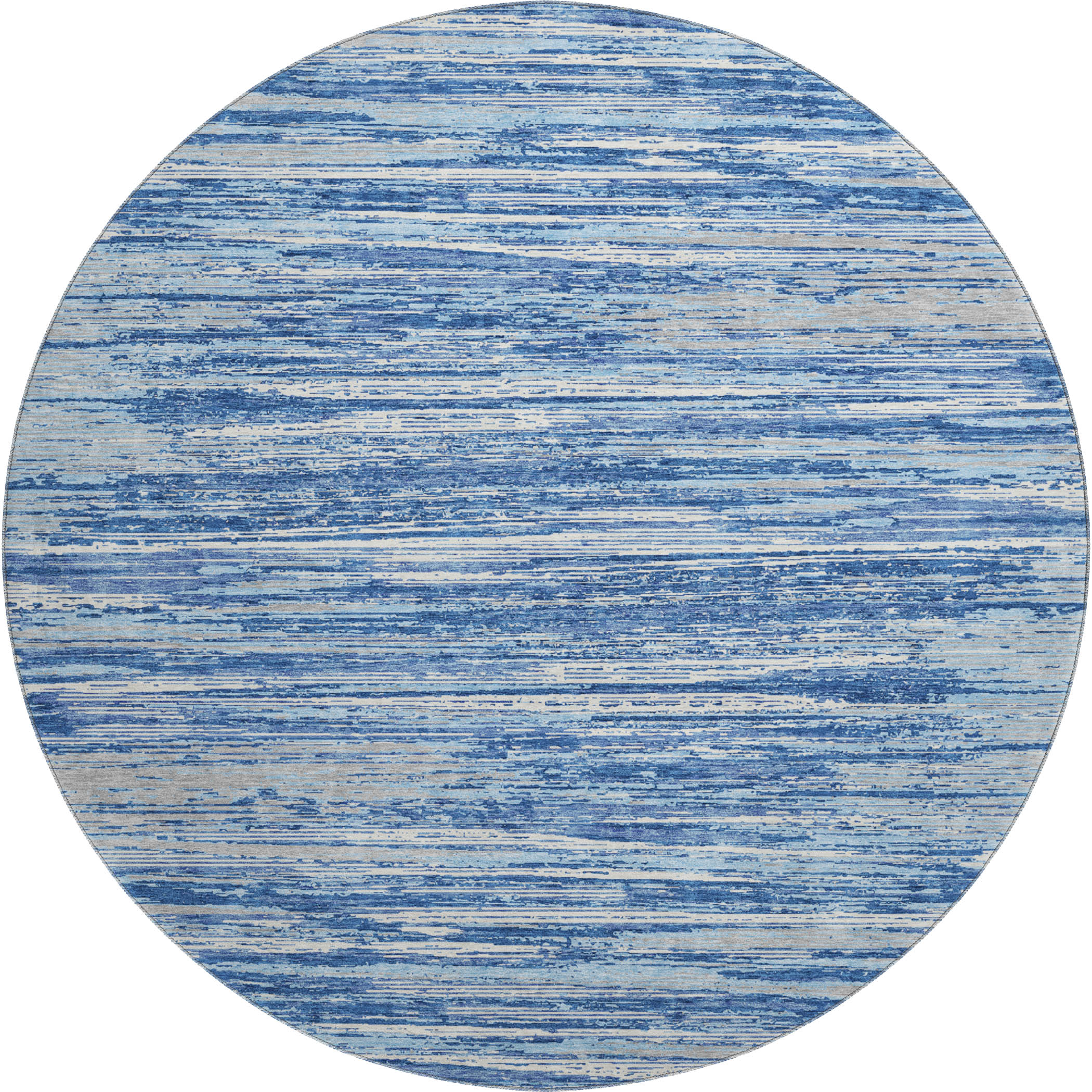 Seoul Machine Washable Transitional Blue Rug 8' x 8' #shape_Round