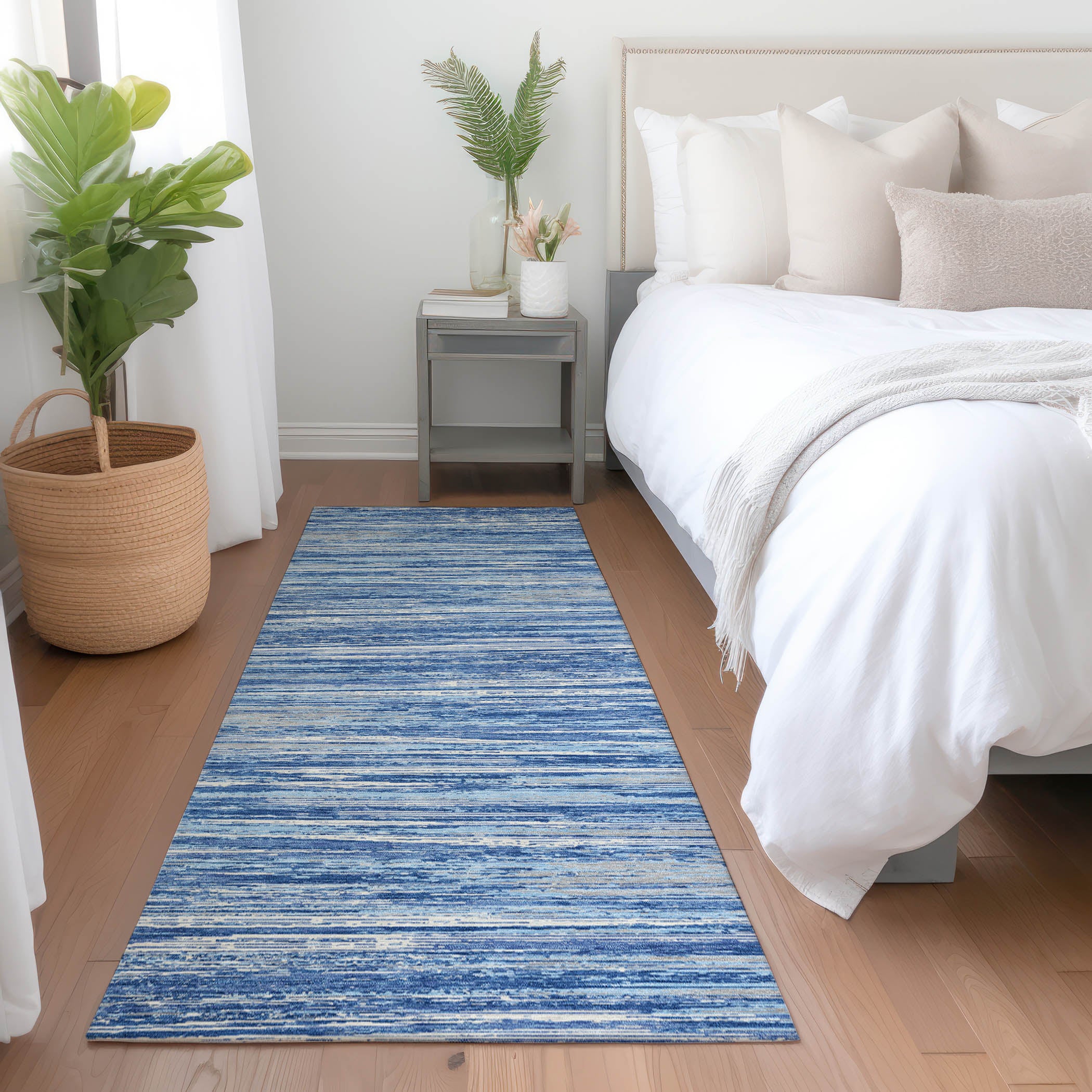 Seoul Machine Washable Transitional Blue Rug 2'3" x 7'6" #shape_Runner