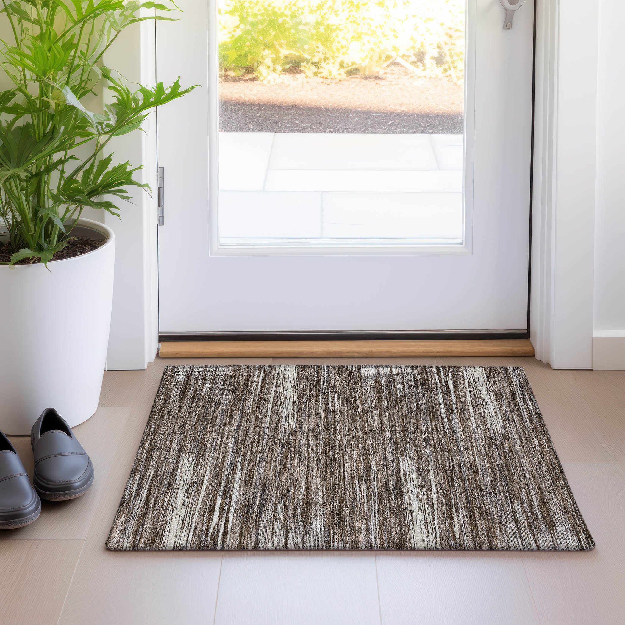 Seoul Machine Washable Transitional Brown Rug 1'8" x 2'6" #shape_Rectangle