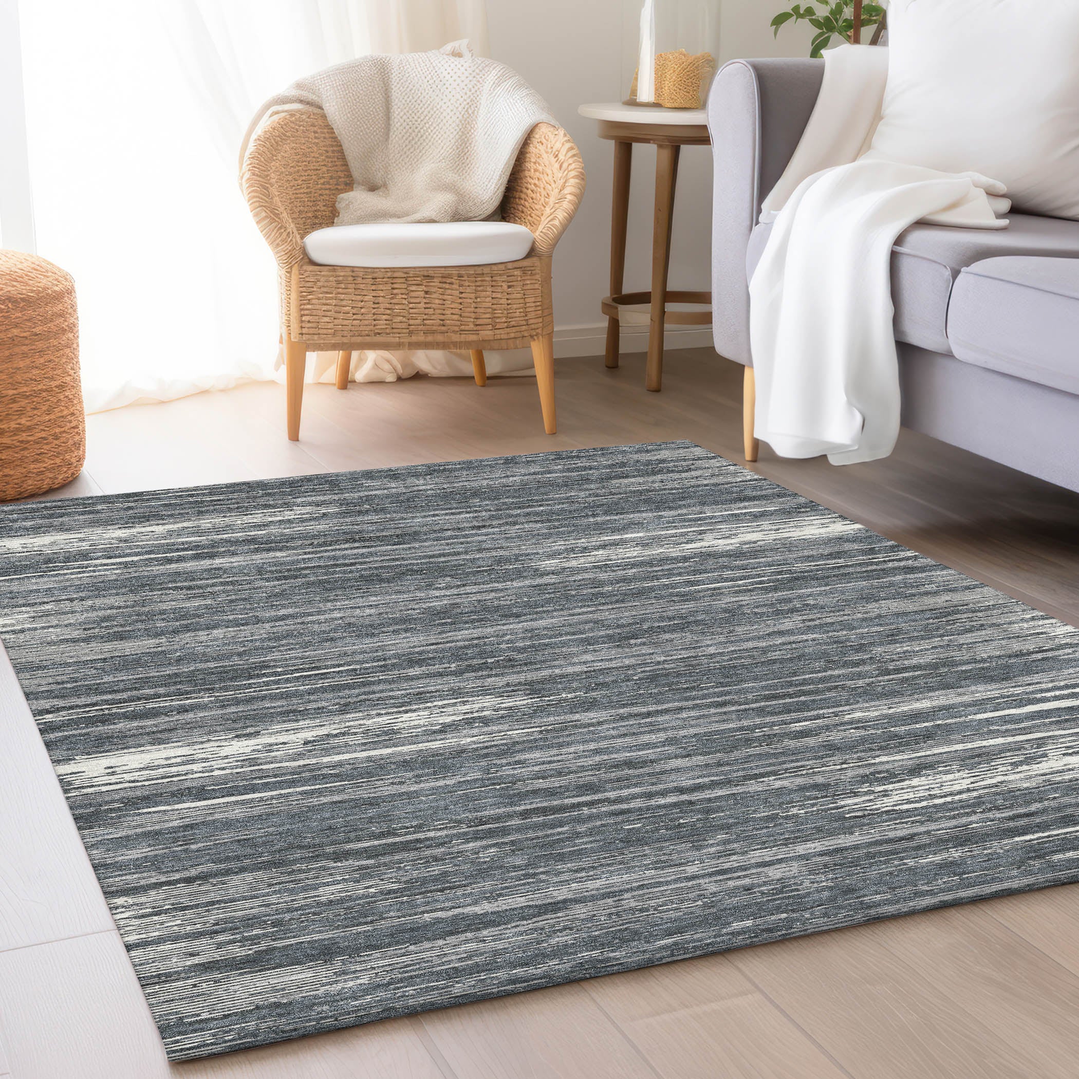 Seoul Machine Washable Transitional Gray Rug 2'6" x 3'10" #shape_Rectangle