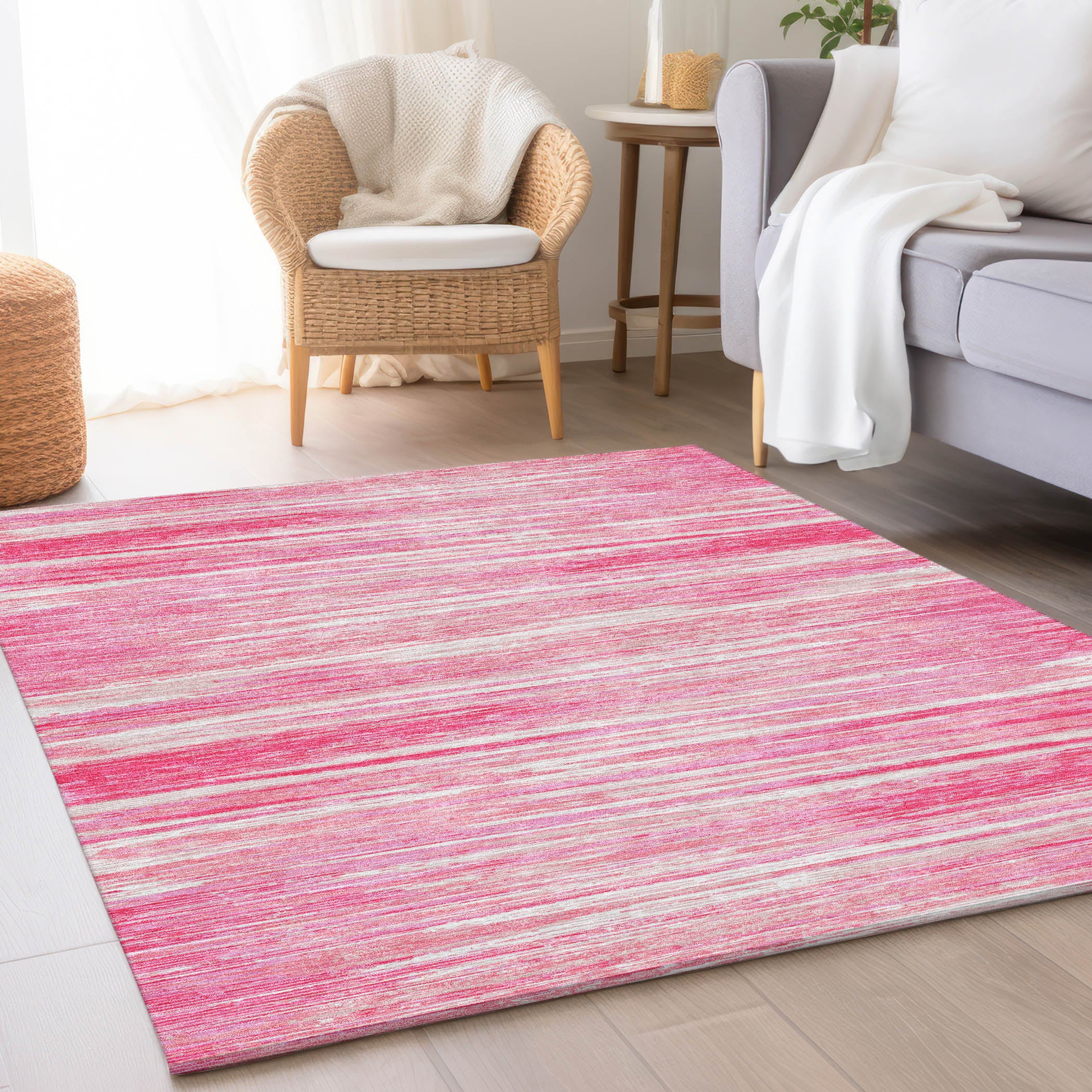 Seoul Machine Washable Transitional Pink Rug 2'6" x 3'10" #shape_Rectangle