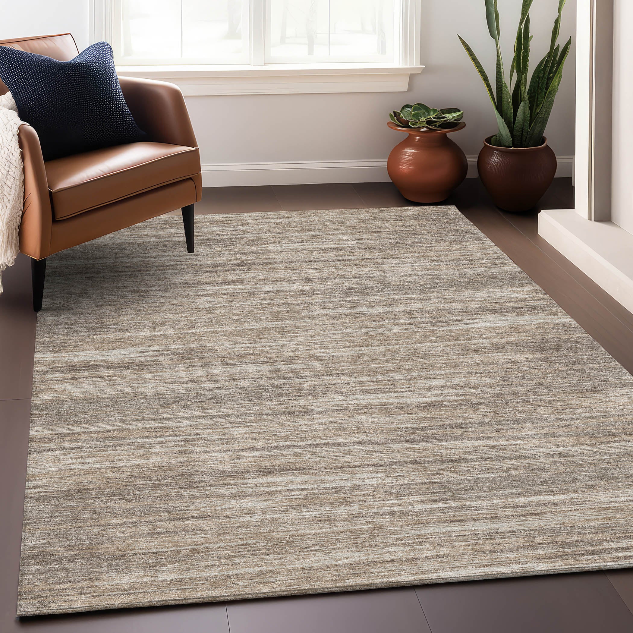 Seoul Machine Washable Transitional Taupe Brown Rug 2'6" x 3'10" #shape_Rectangle