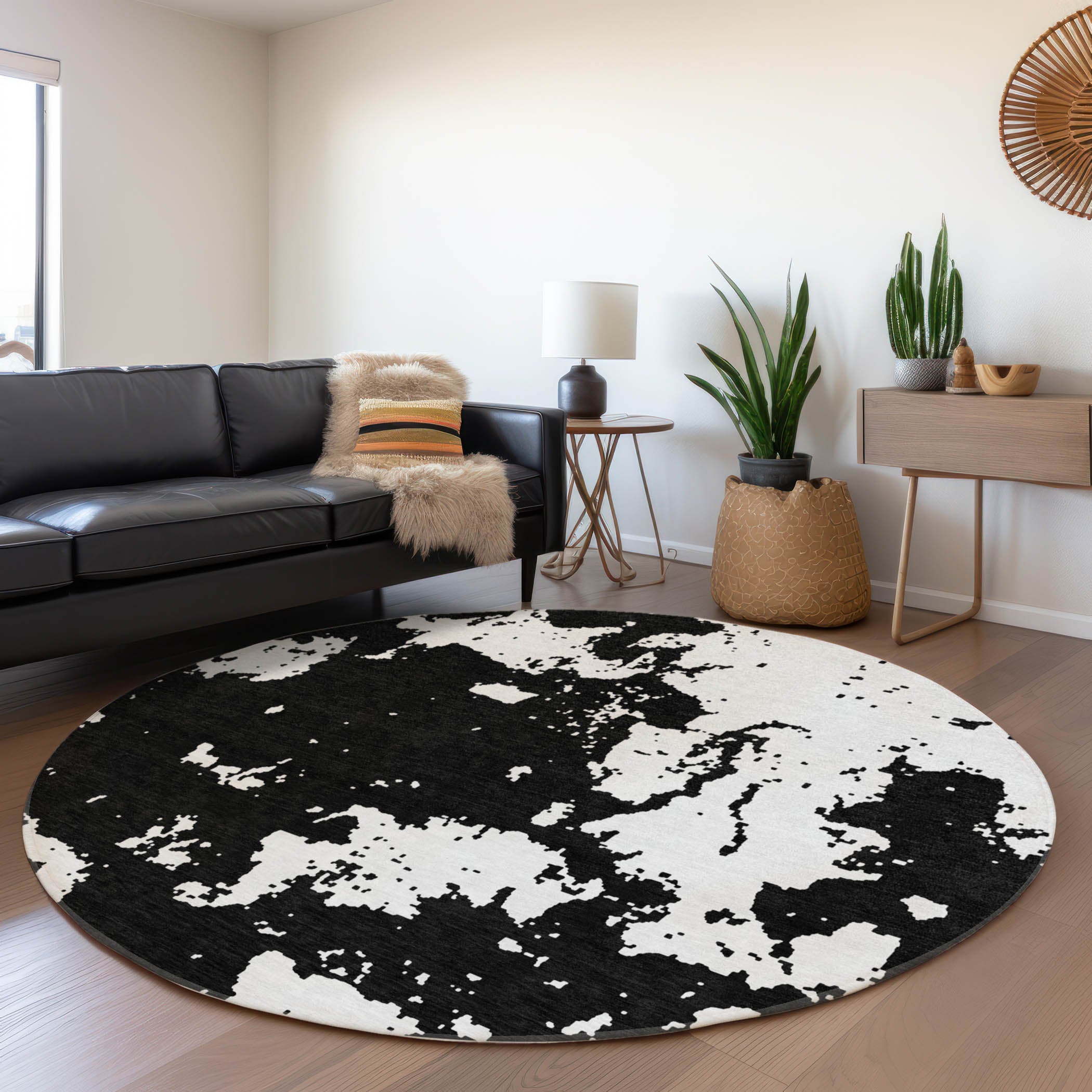 Baku Machine Washable Transitional Black Rug 8' x 8' #shape_Round