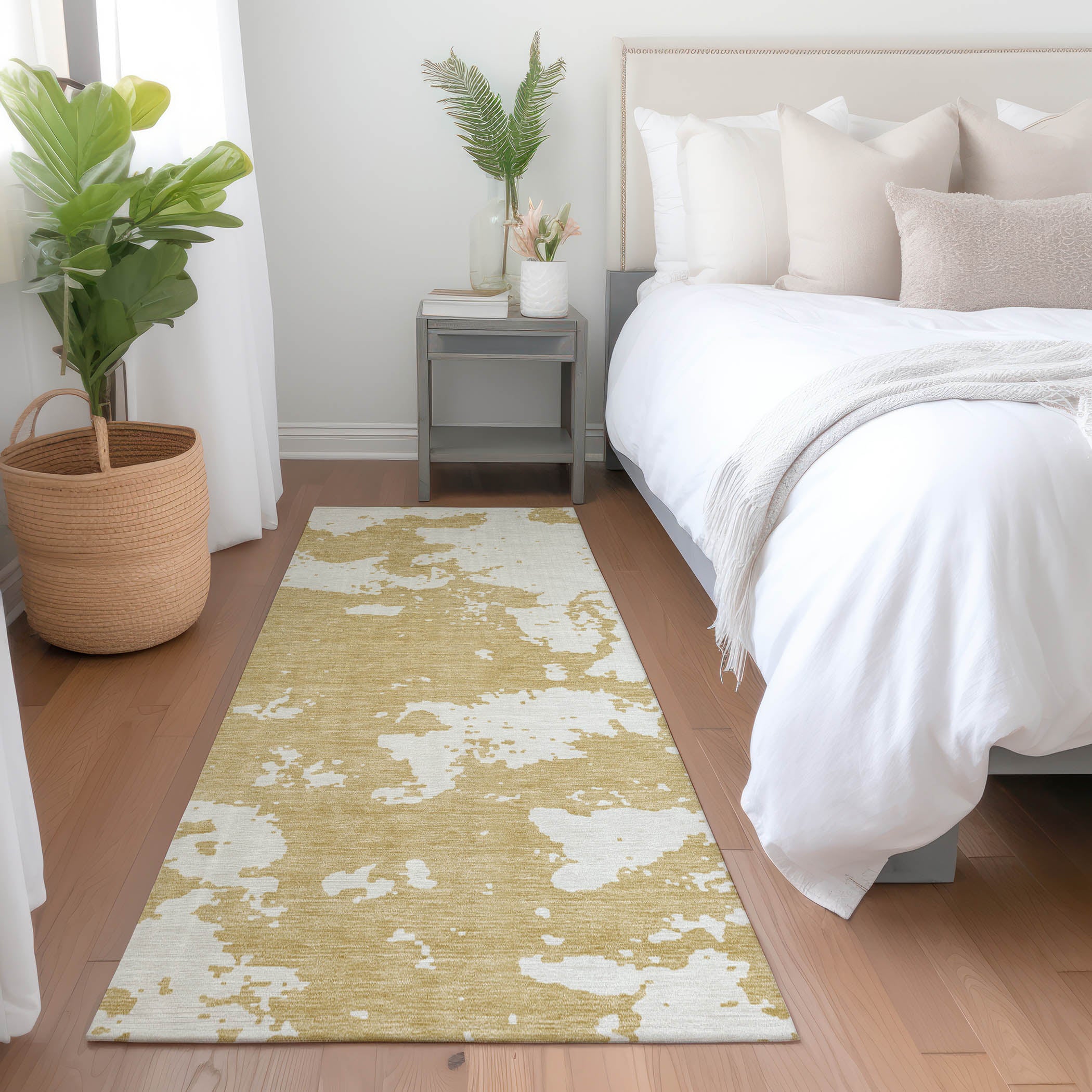Baku Machine Washable Transitional Gold Rug 2'3" x 7'6" #shape_Runner