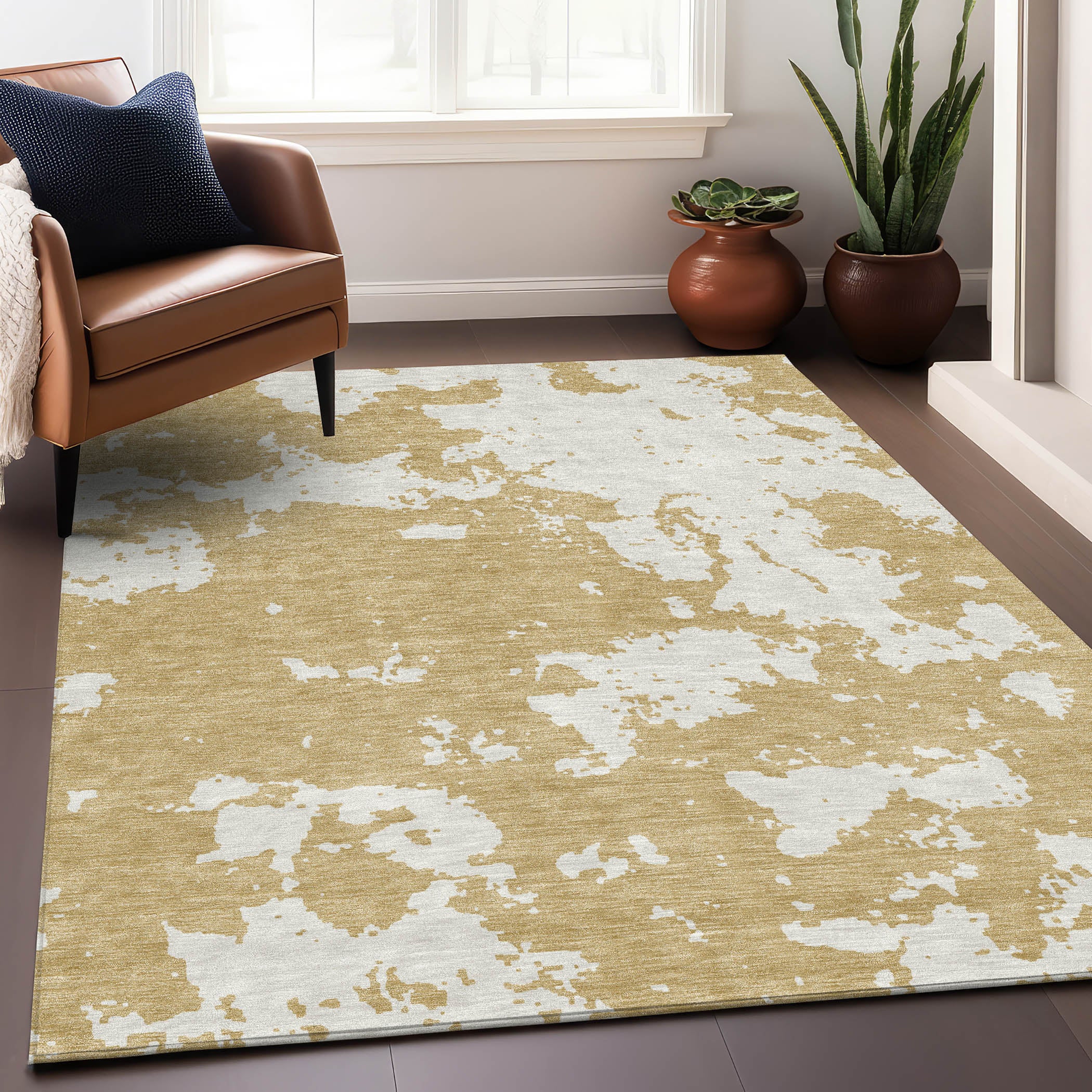 Baku Machine Washable Transitional Gold Rug 2'6" x 3'10" #shape_Rectangle