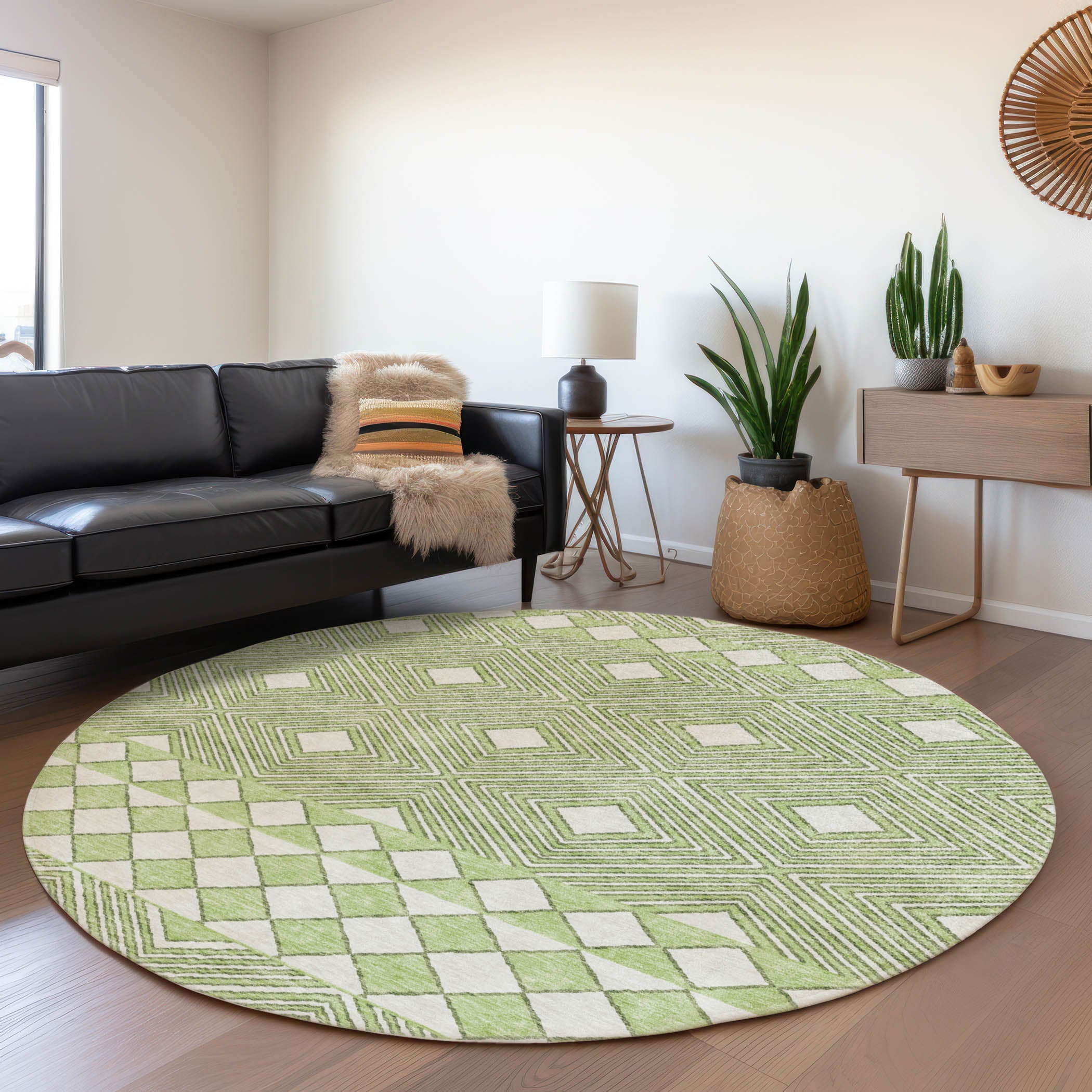 Dubrovnik Machine Washable Transitional Aloe Green Rug 8' x 8' #shape_Round