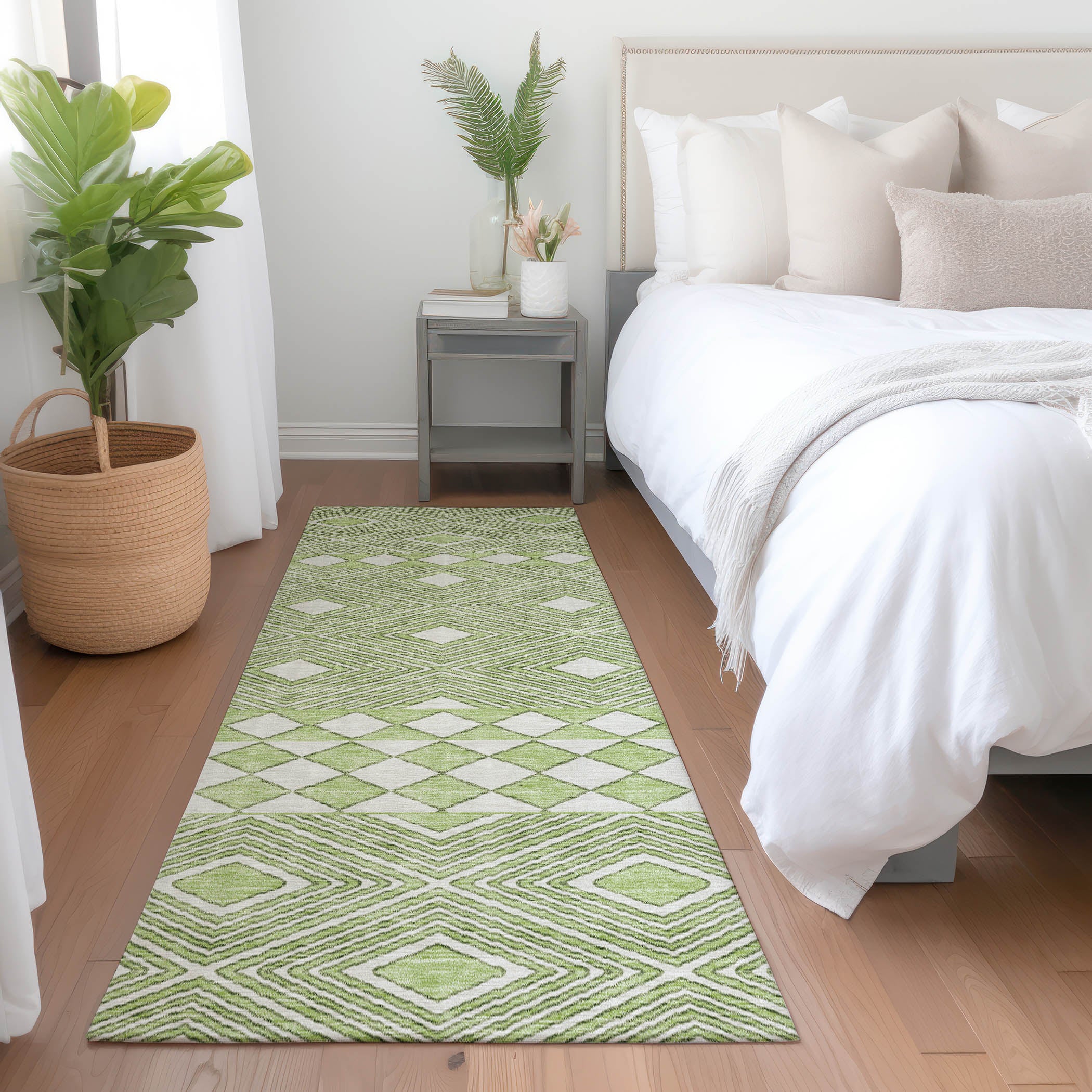 Dubrovnik Machine Washable Transitional Aloe Green Rug 2'3" x 7'6" #shape_Runner