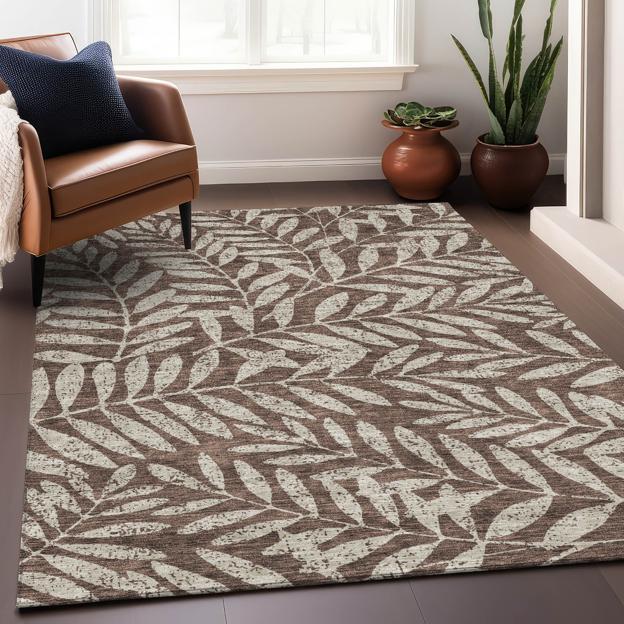 Lima Machine Washable Transitional Brown Rug 2'6" x 3'10" #shape_Rectangle