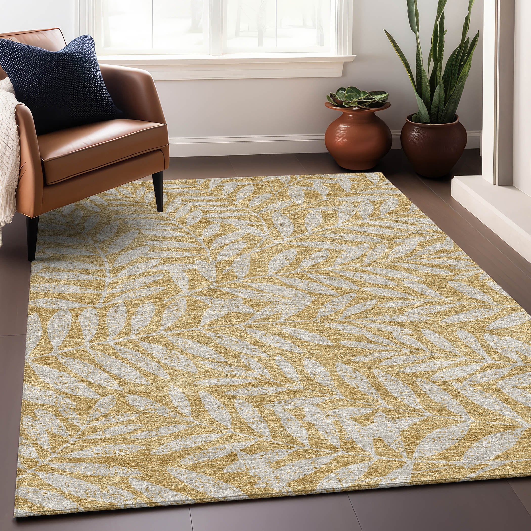 Lima Machine Washable Transitional Gold Rug 2'6" x 3'10" #shape_Rectangle