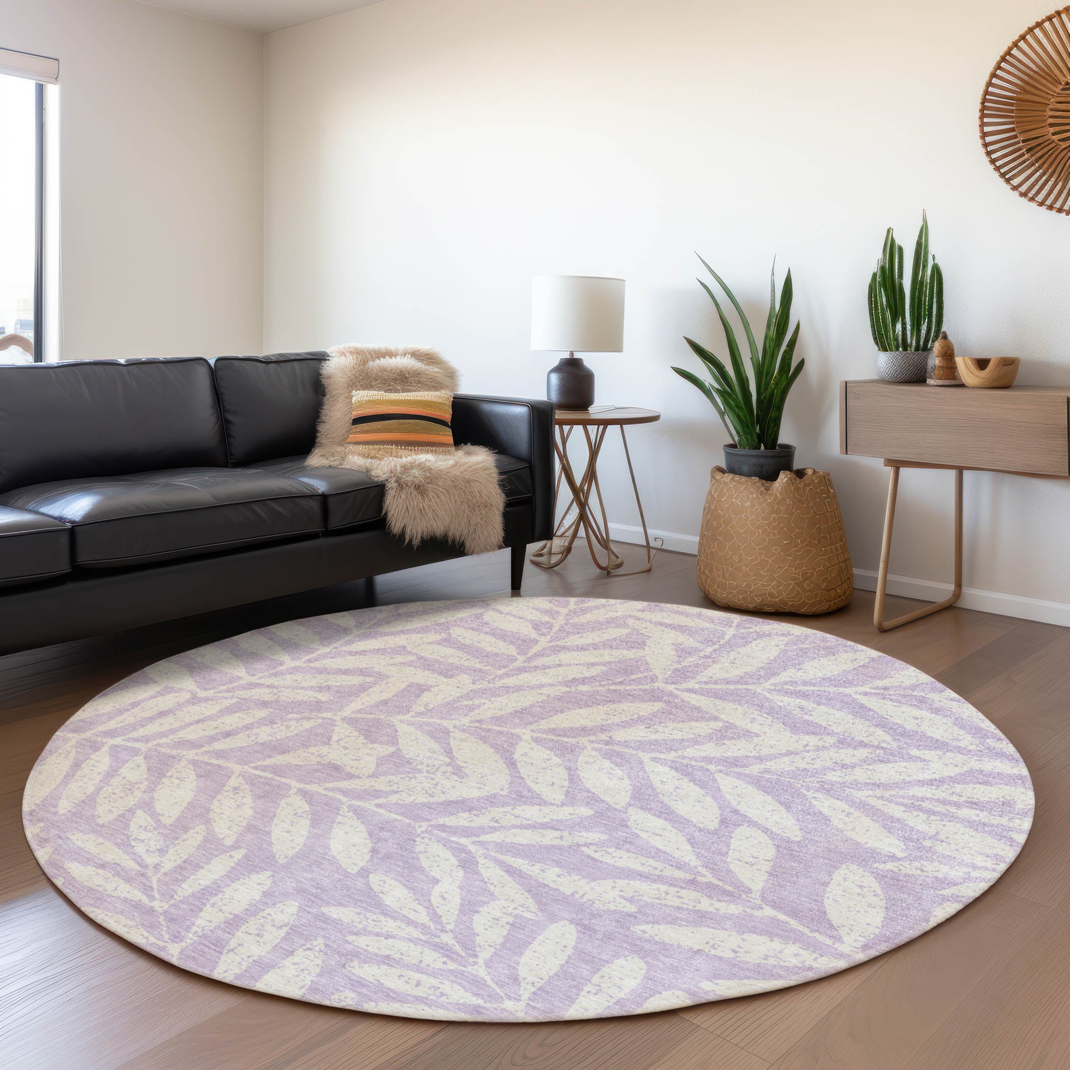 Lima Machine Washable Transitional Lavender Purple Rug 8' x 8' #shape_Round