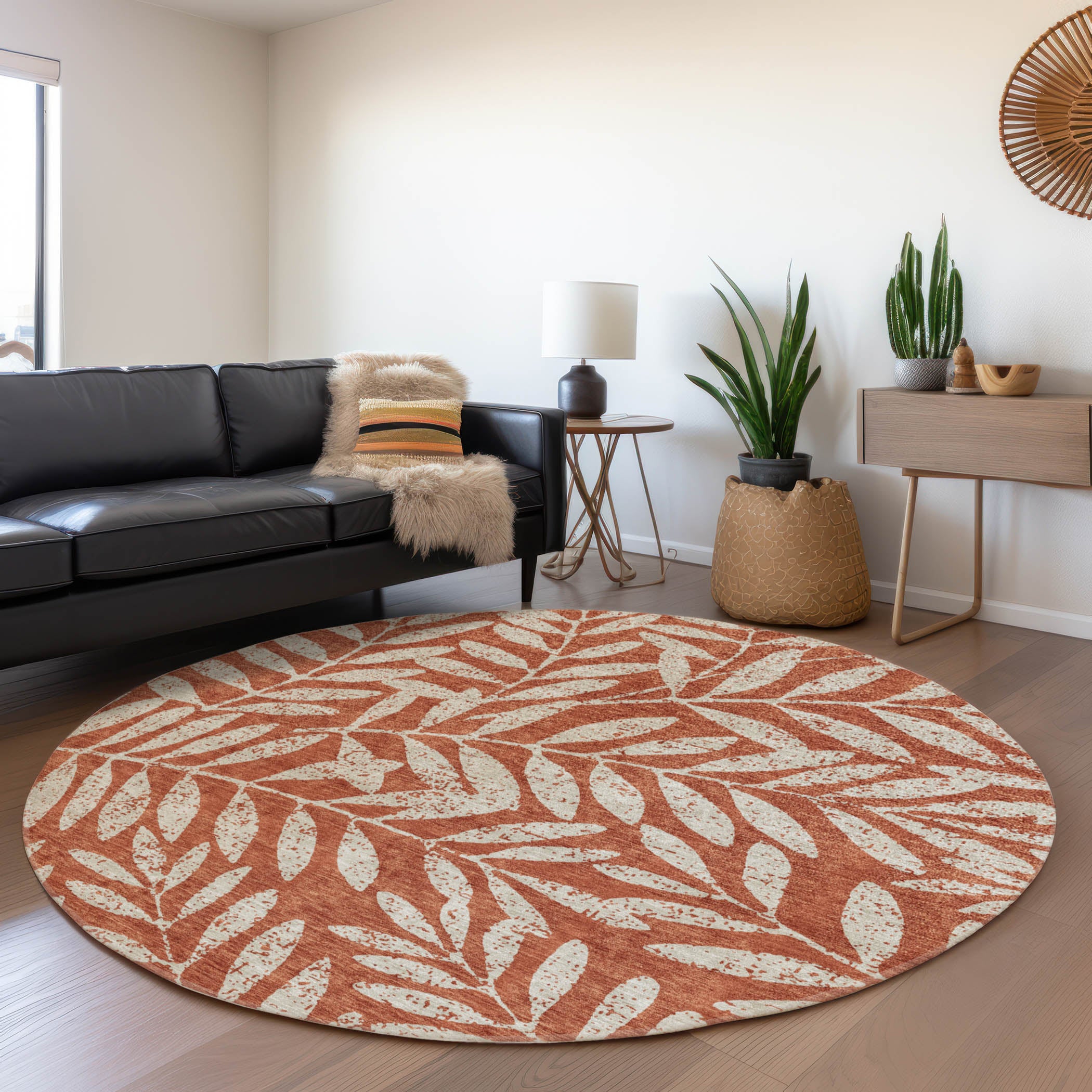 Lima Machine Washable Transitional Paprika Orange Rug 8' x 8' #shape_Round