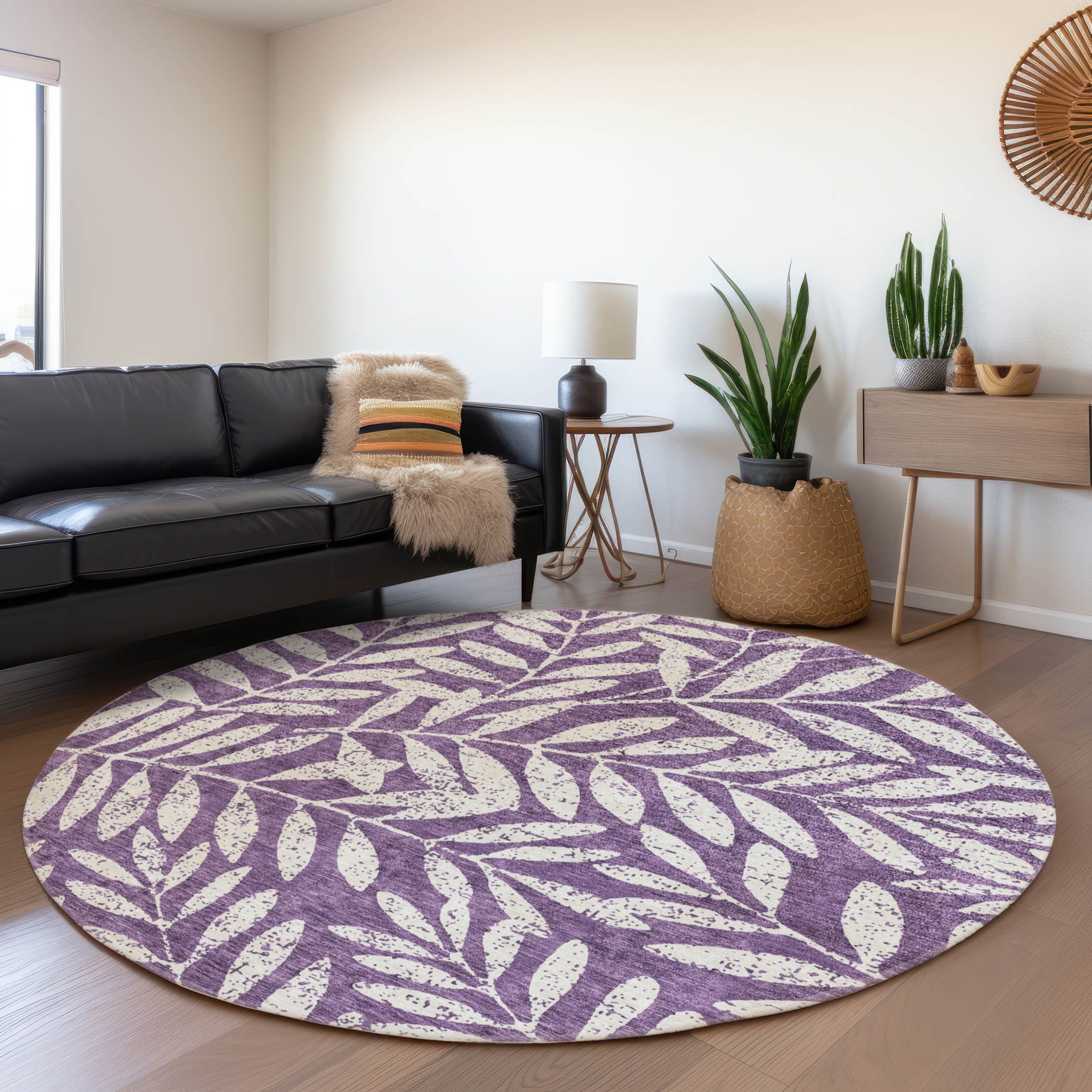 Lima Machine Washable Transitional Purple Rug 8' x 8' #shape_Round