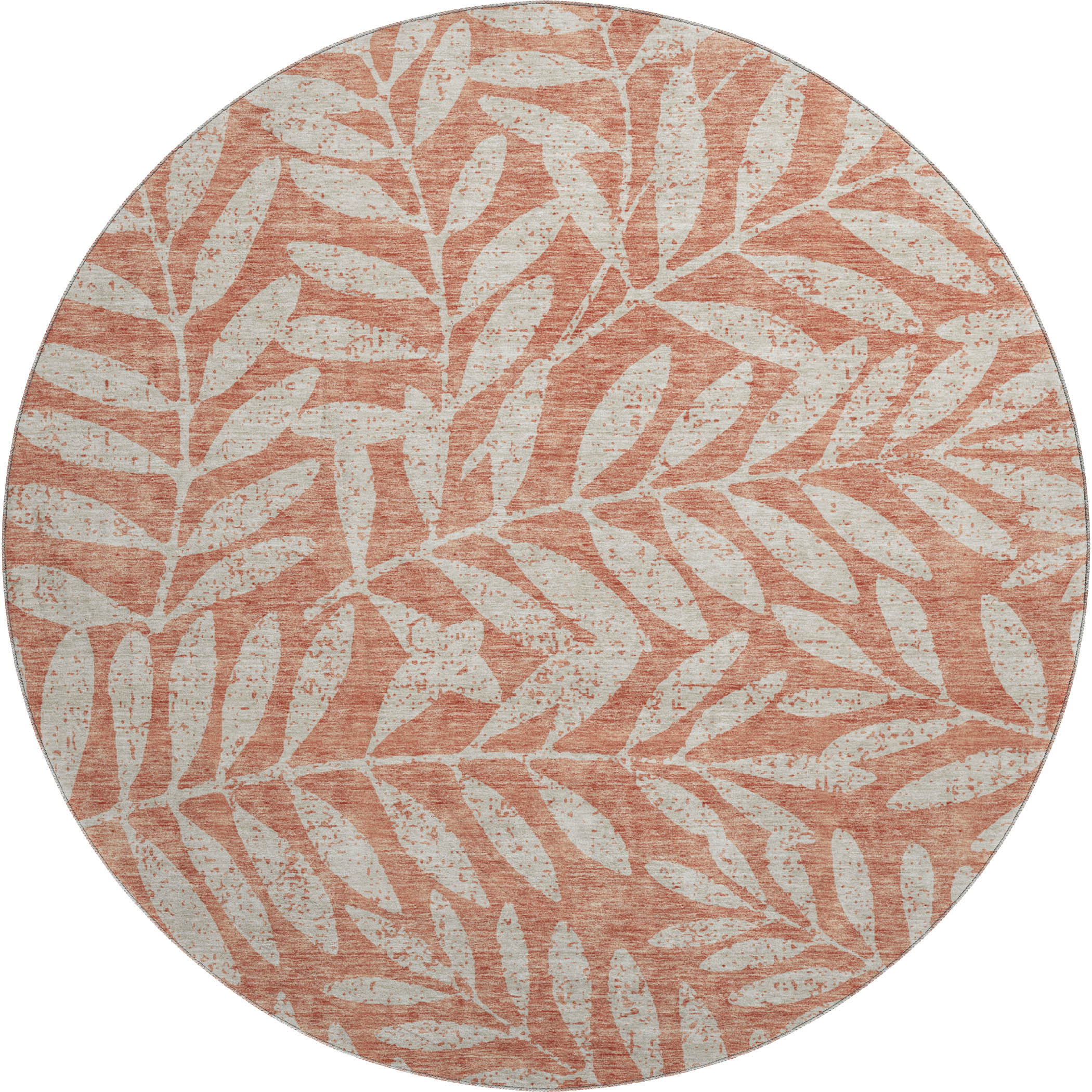 Lima Machine Washable Transitional Salmon Orange Rug 8' x 8' #shape_Round