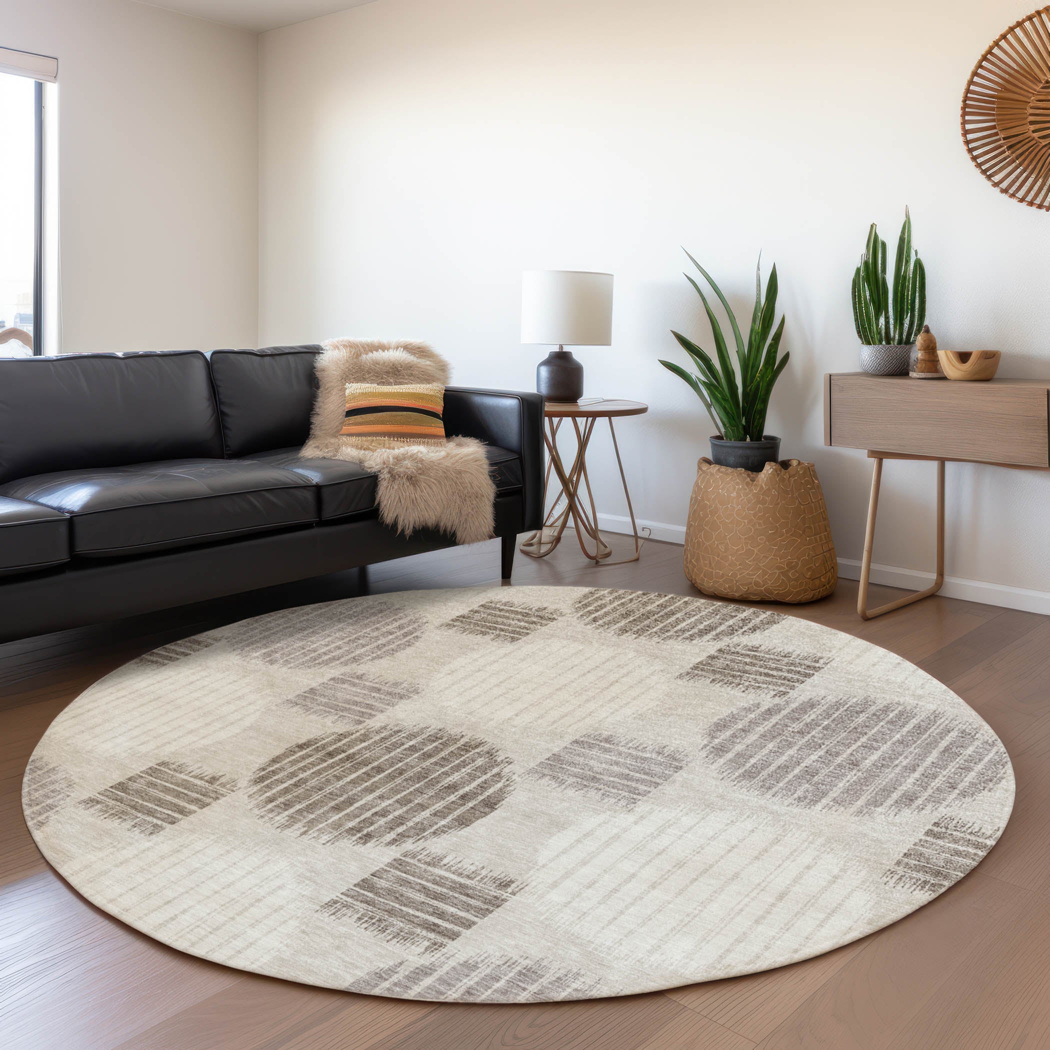 Jaipur Machine Washable Transitional Beige Brown Rug 8' x 8' #shape_Round