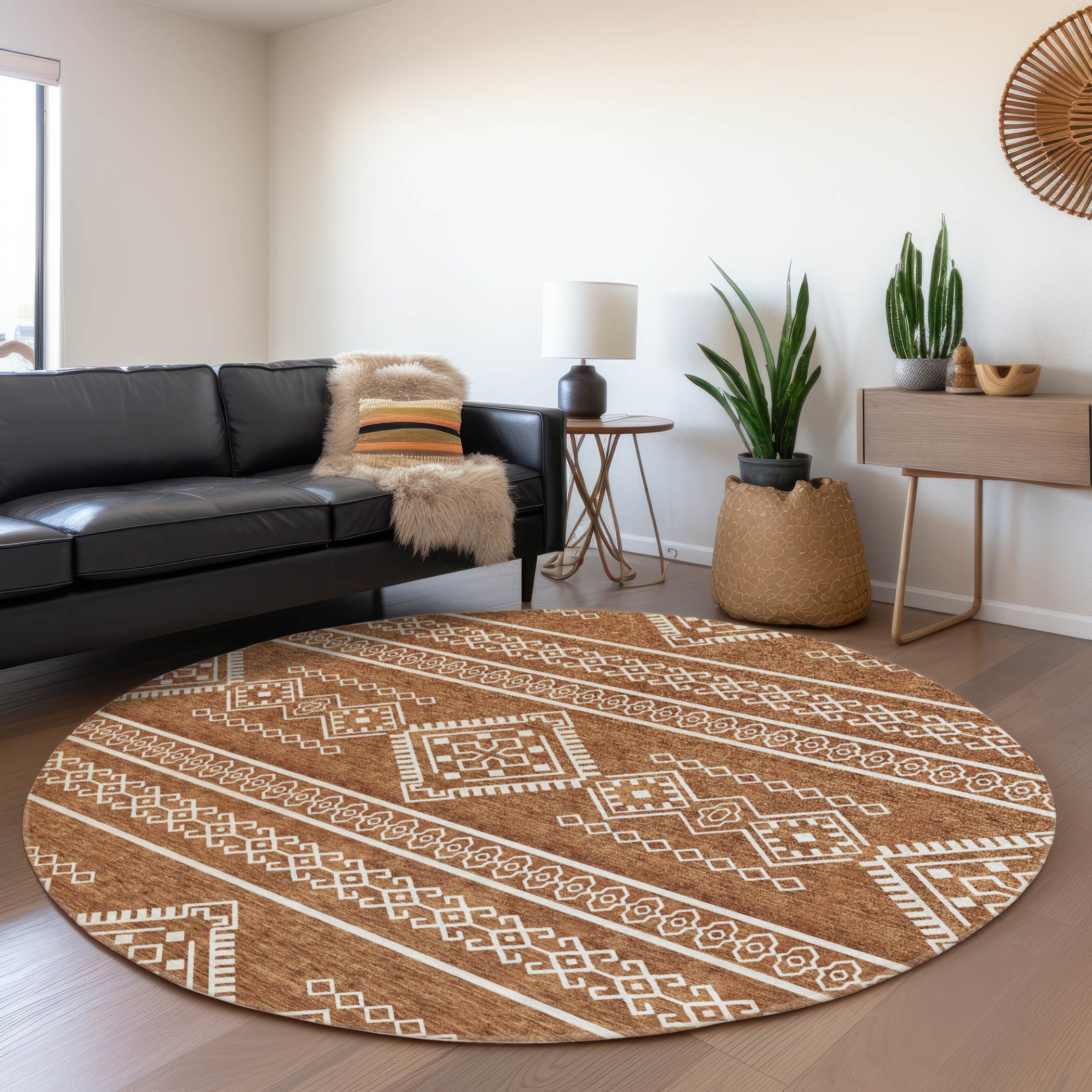Ghent Machine Washable Transitional Paprika Orange Rug 8' x 8' #shape_Round