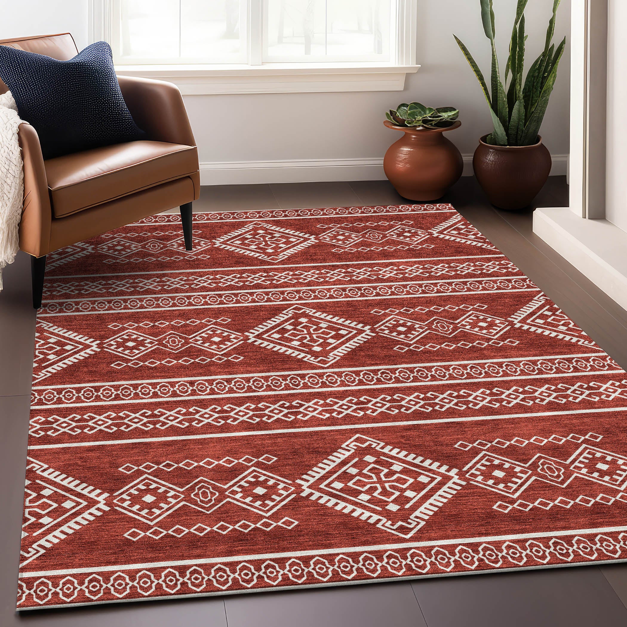 Ghent Machine Washable Transitional Red Rug 2'6" x 3'10" #shape_Rectangle