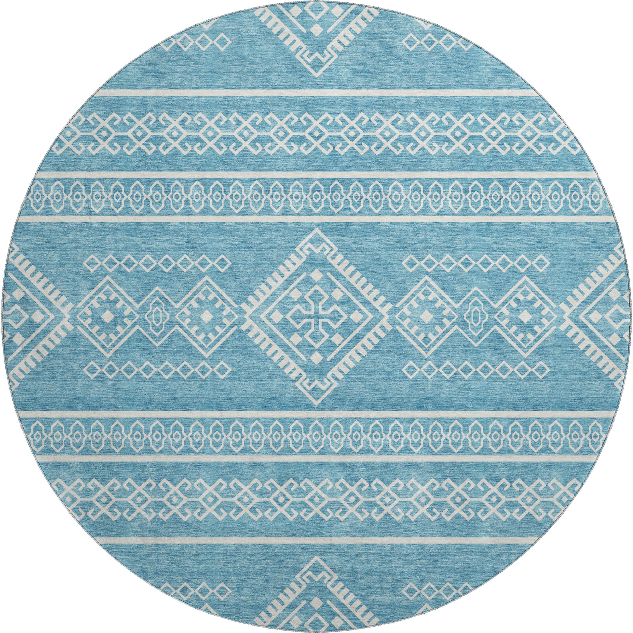 Ghent Machine Washable Transitional Teal Rug 8' x 8' #shape_Round