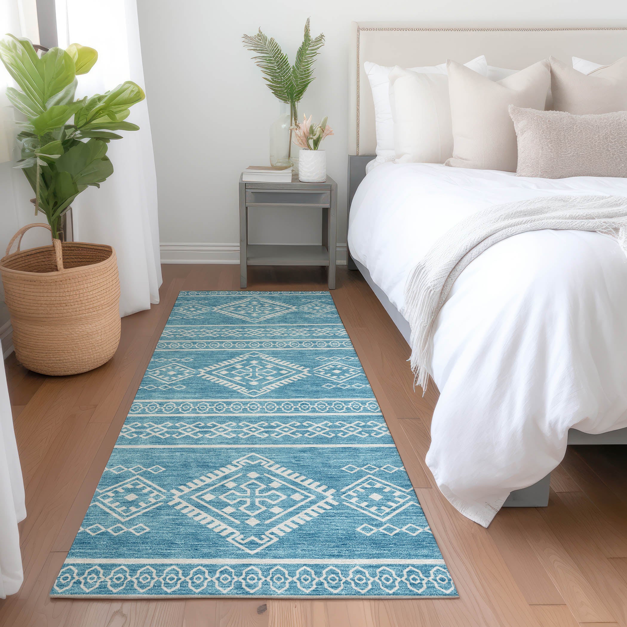 Ghent Machine Washable Transitional Teal Rug 2'3" x 7'6" #shape_Runner