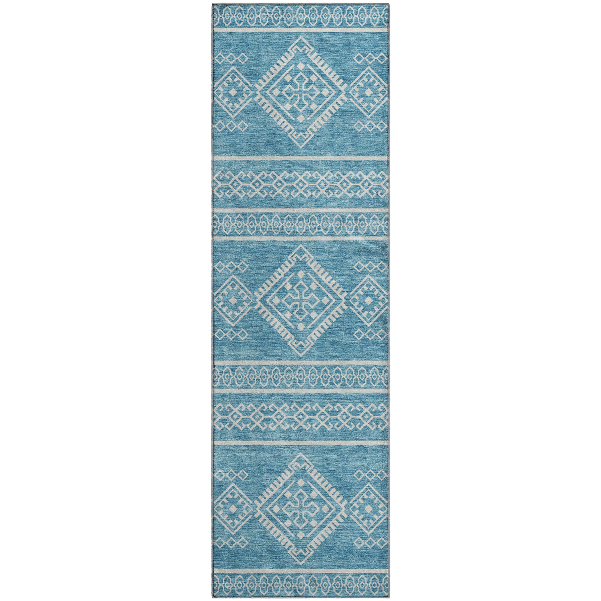 Ghent Machine Washable Transitional Teal Rug 2'3" x 7'6" #shape_Runner