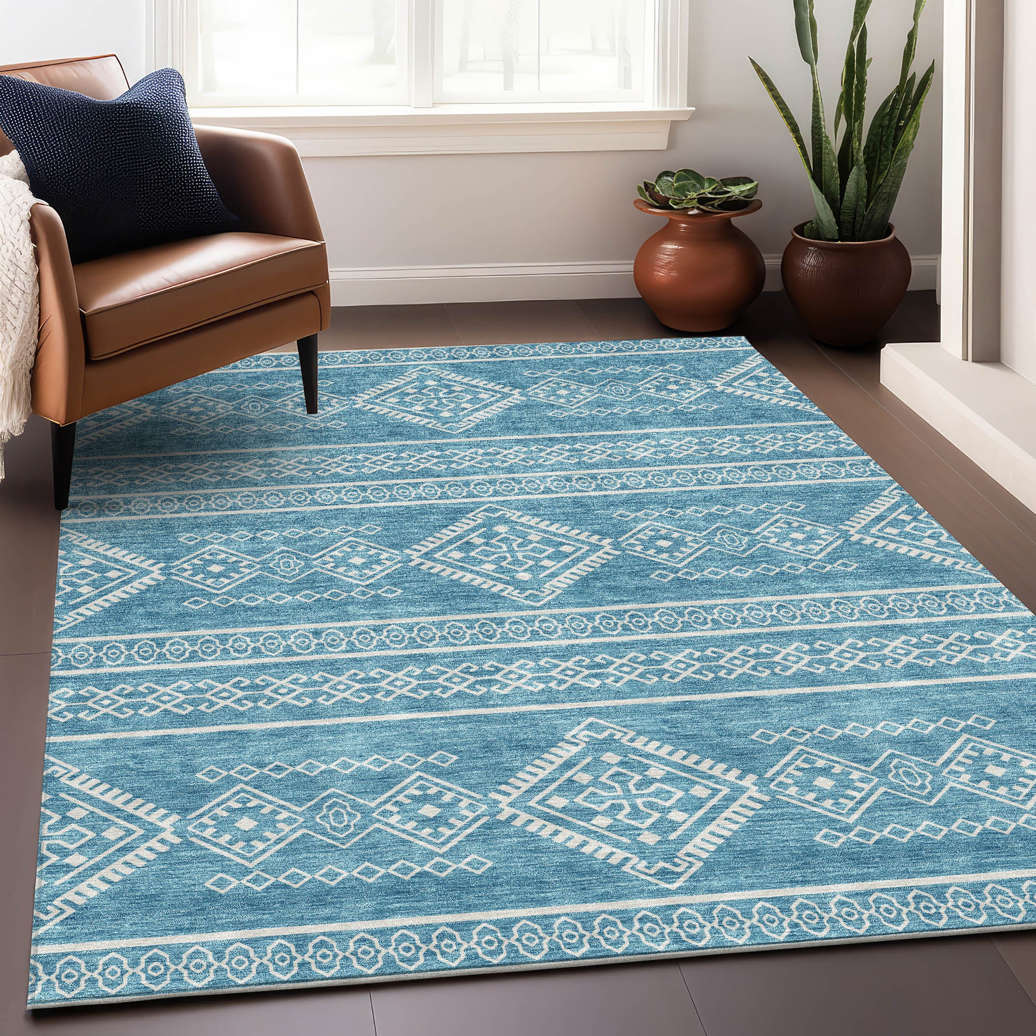 Ghent Machine Washable Transitional Teal Rug 2'6" x 3'10" #shape_Rectangle